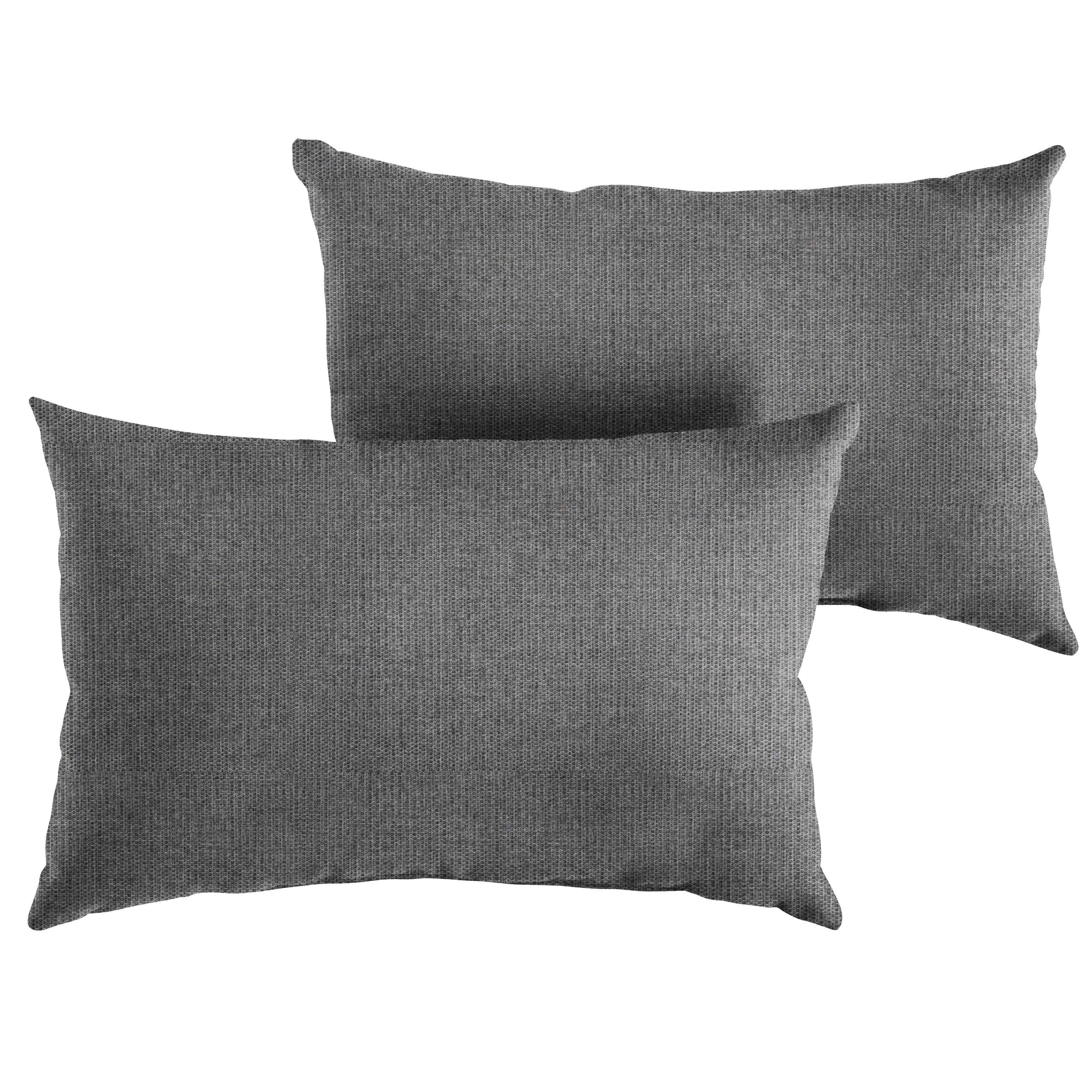 Sunbrella Solid Textured Knife Edge Outdoor Lumbar Pillow Set of 2, Grey