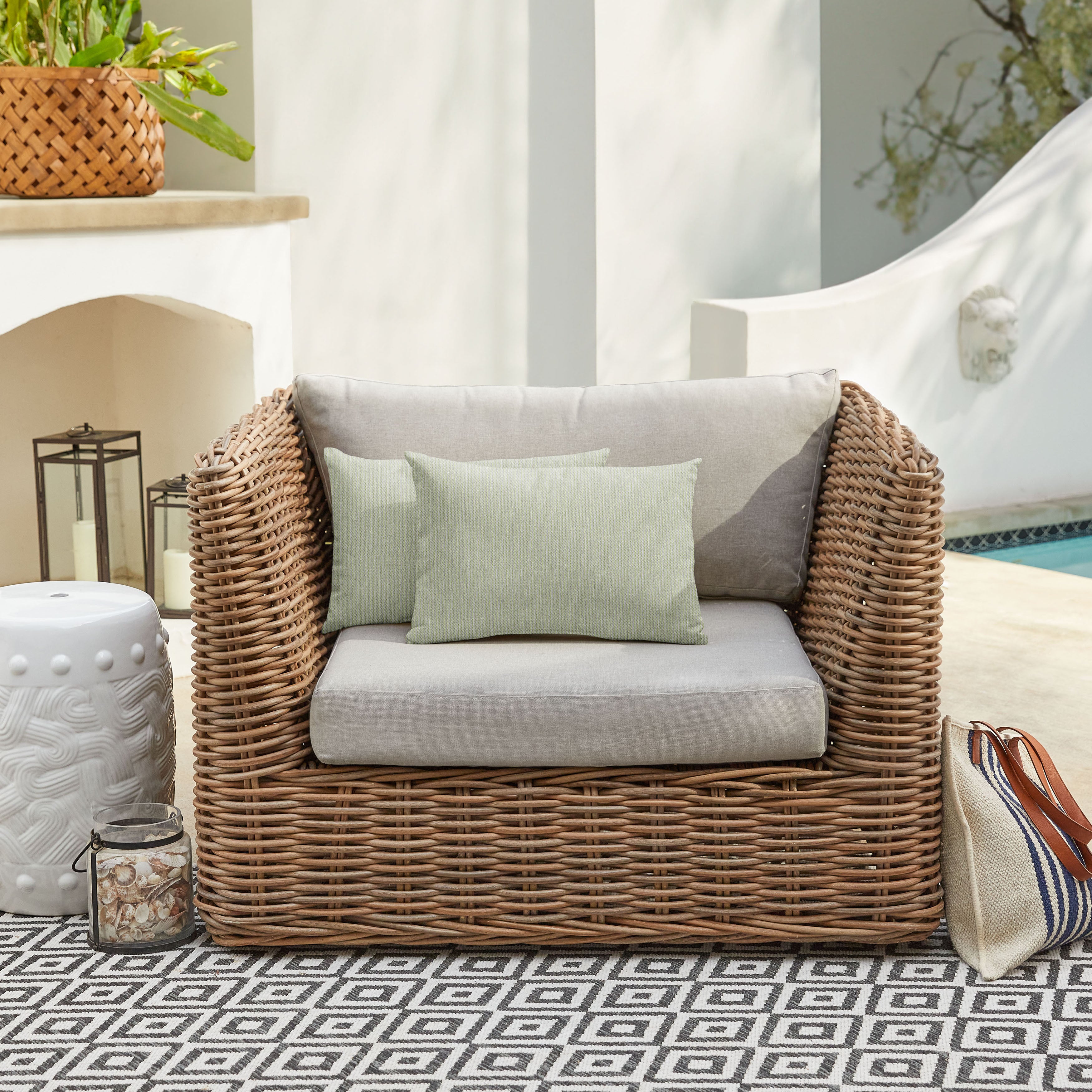 Sunbrella Solid Textured Knife Edge Outdoor Lumbar Pillow Set of 2