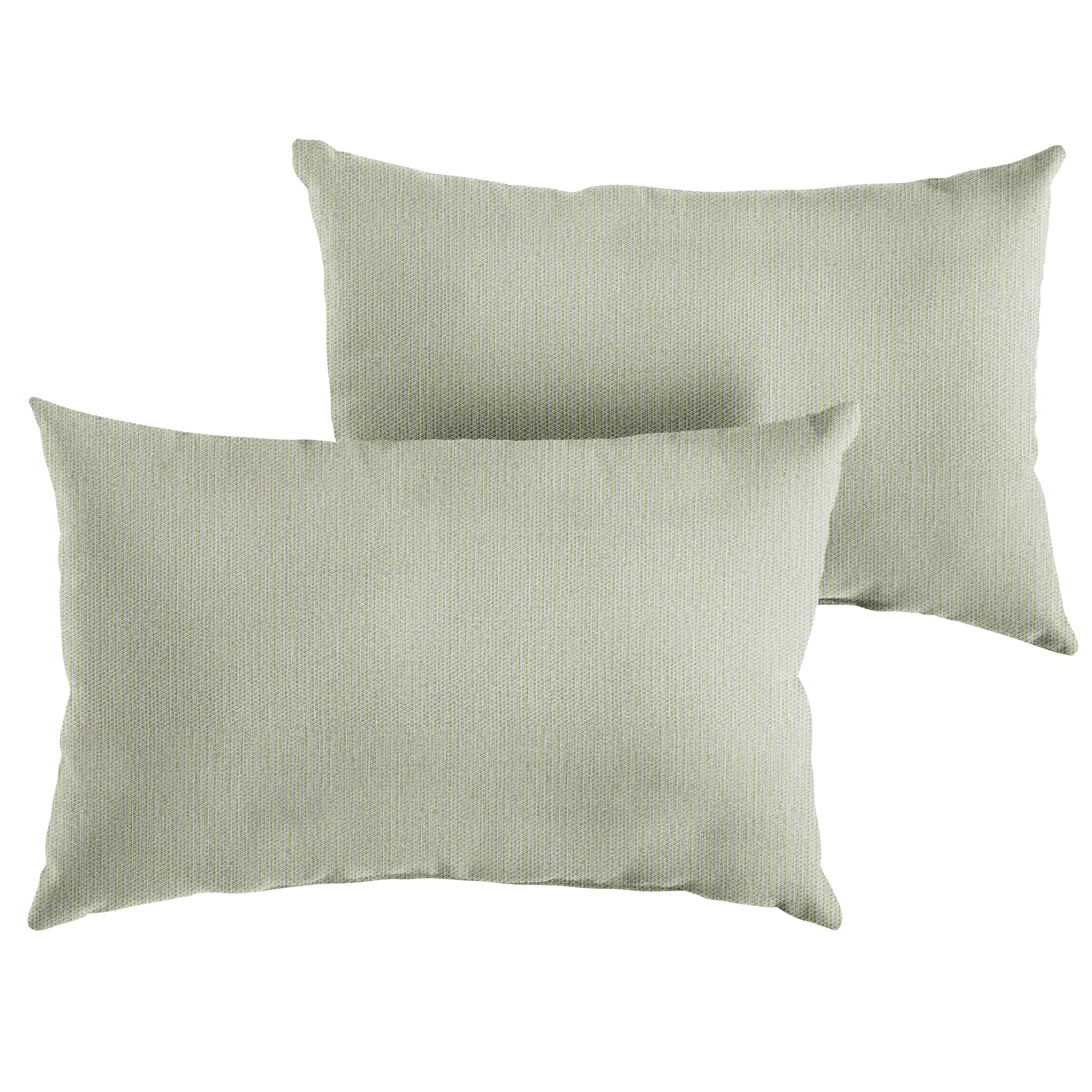Sunbrella Solid Textured Knife Edge Outdoor Lumbar Pillow Set of 2, Green