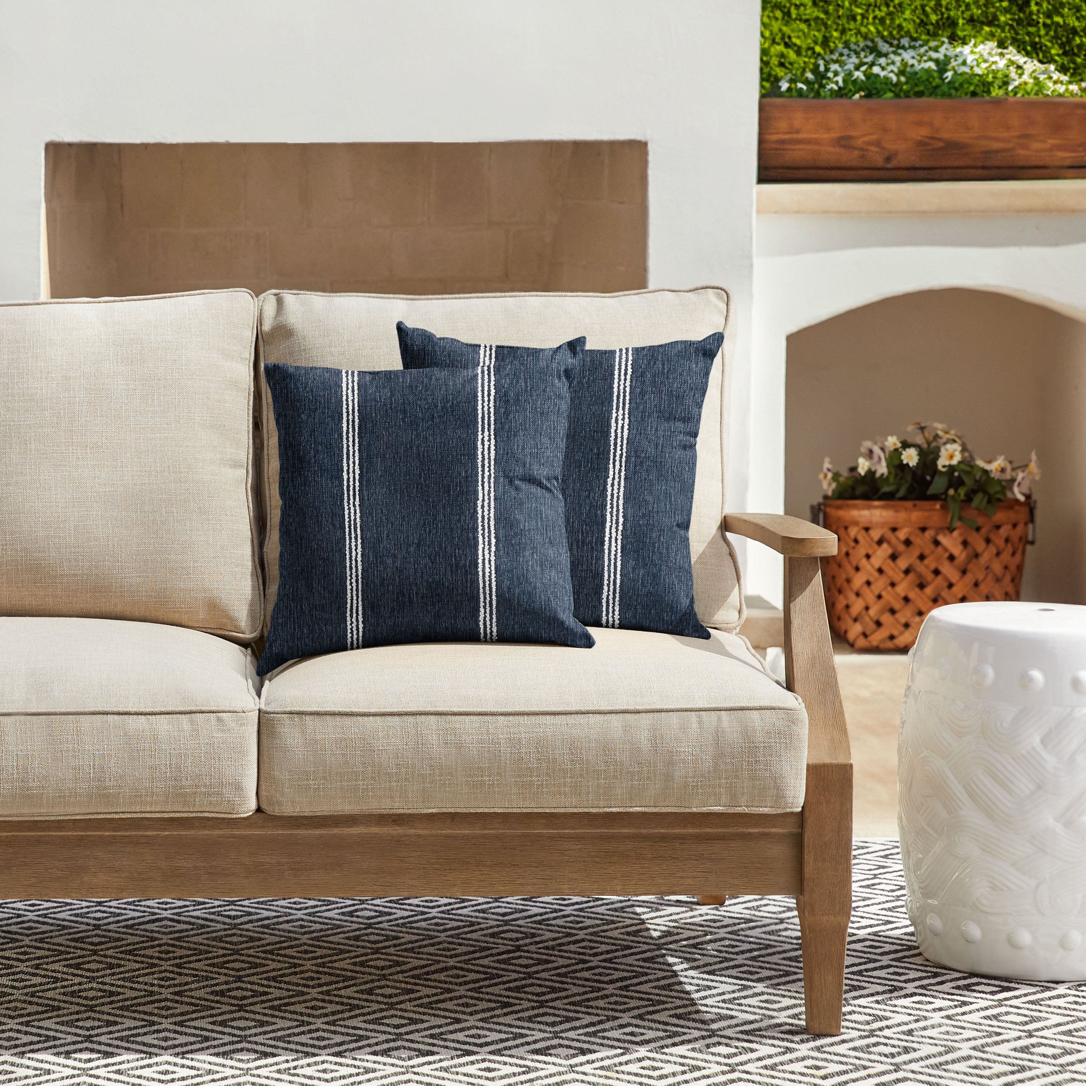 Sunbrella Stripe Knife Edge Outdoor Square Pillow Set of 2