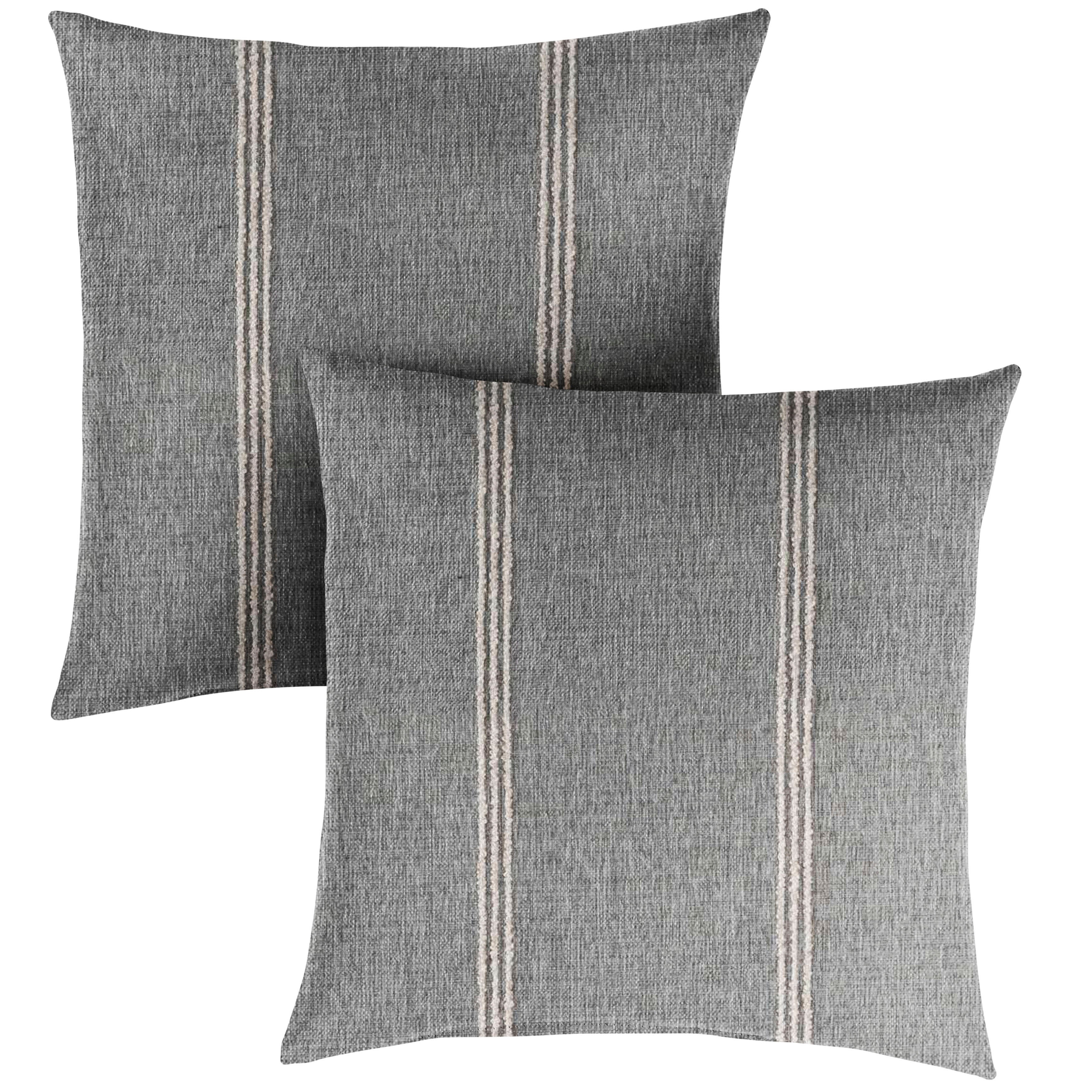 Sunbrella Stripe Knife Edge Outdoor Square Pillow Set of 2, Grey