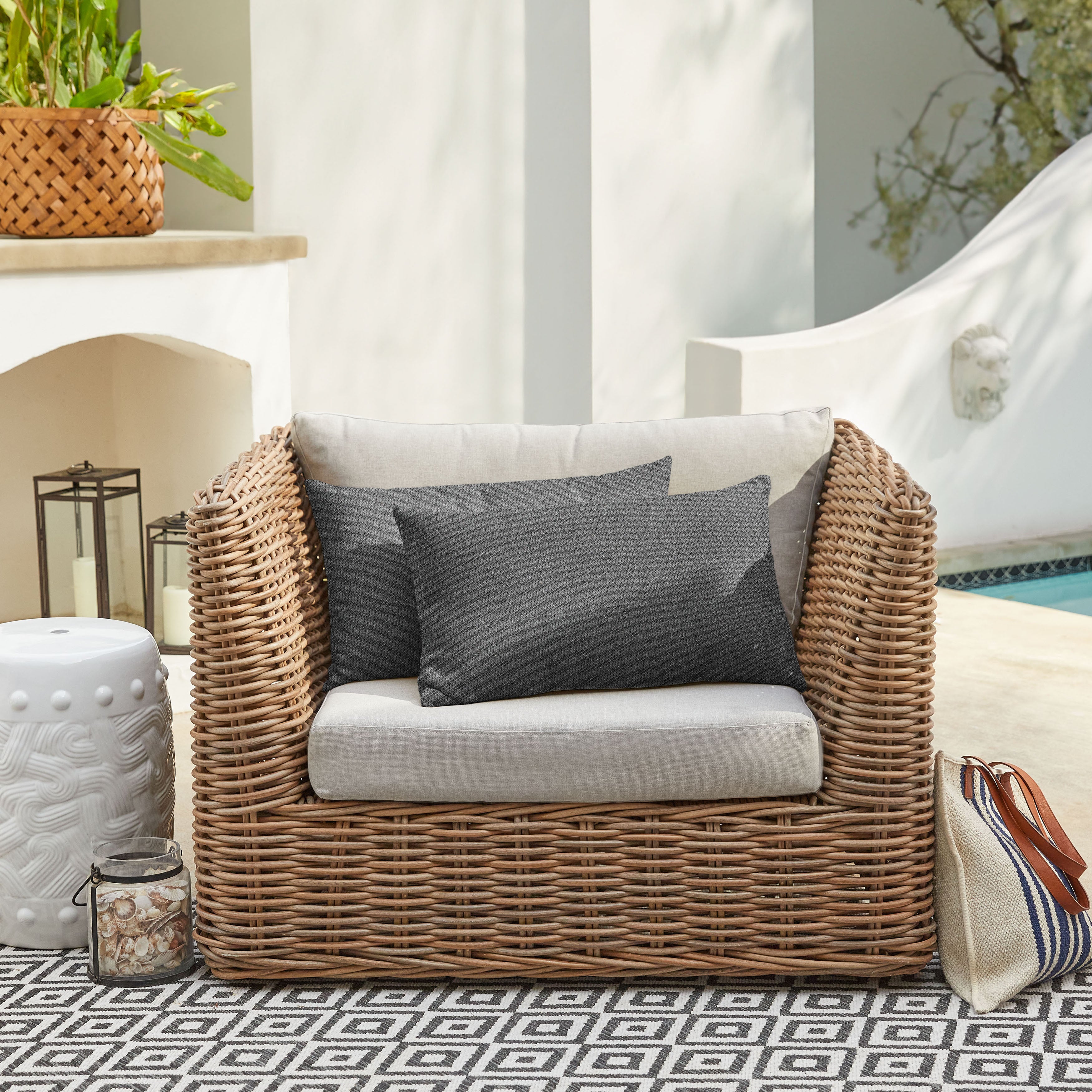 Sunbrella Solid Textured Knife Edge Outdoor Lumbar Pillow Set of 2