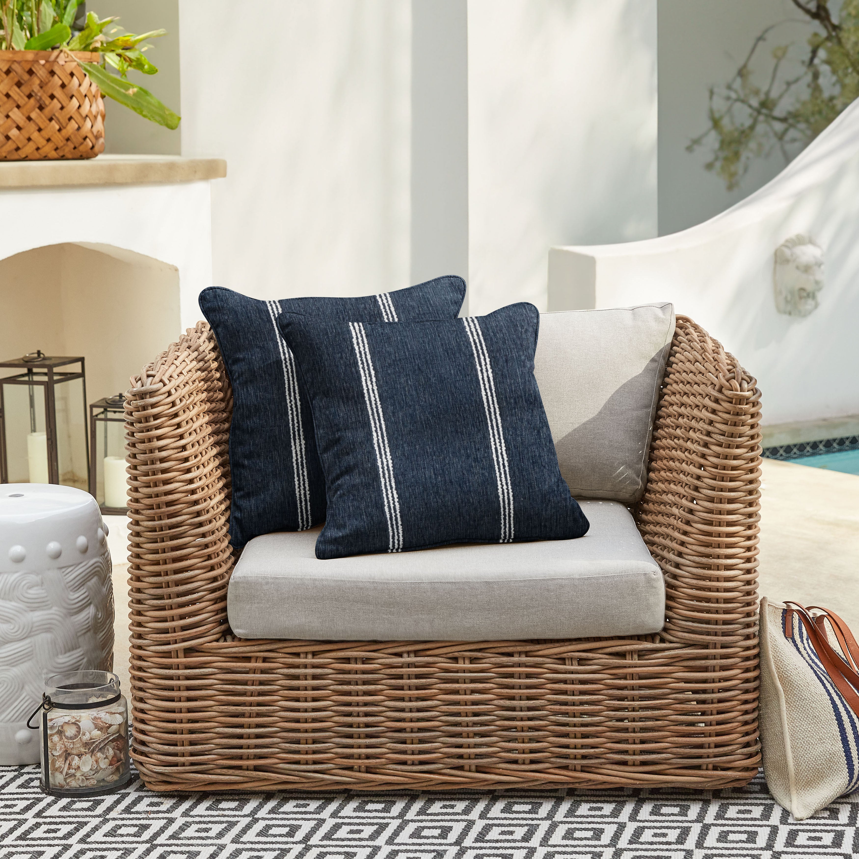 Lengthen Sunbrella Stripe Outdoor Square Pillow Set of 2