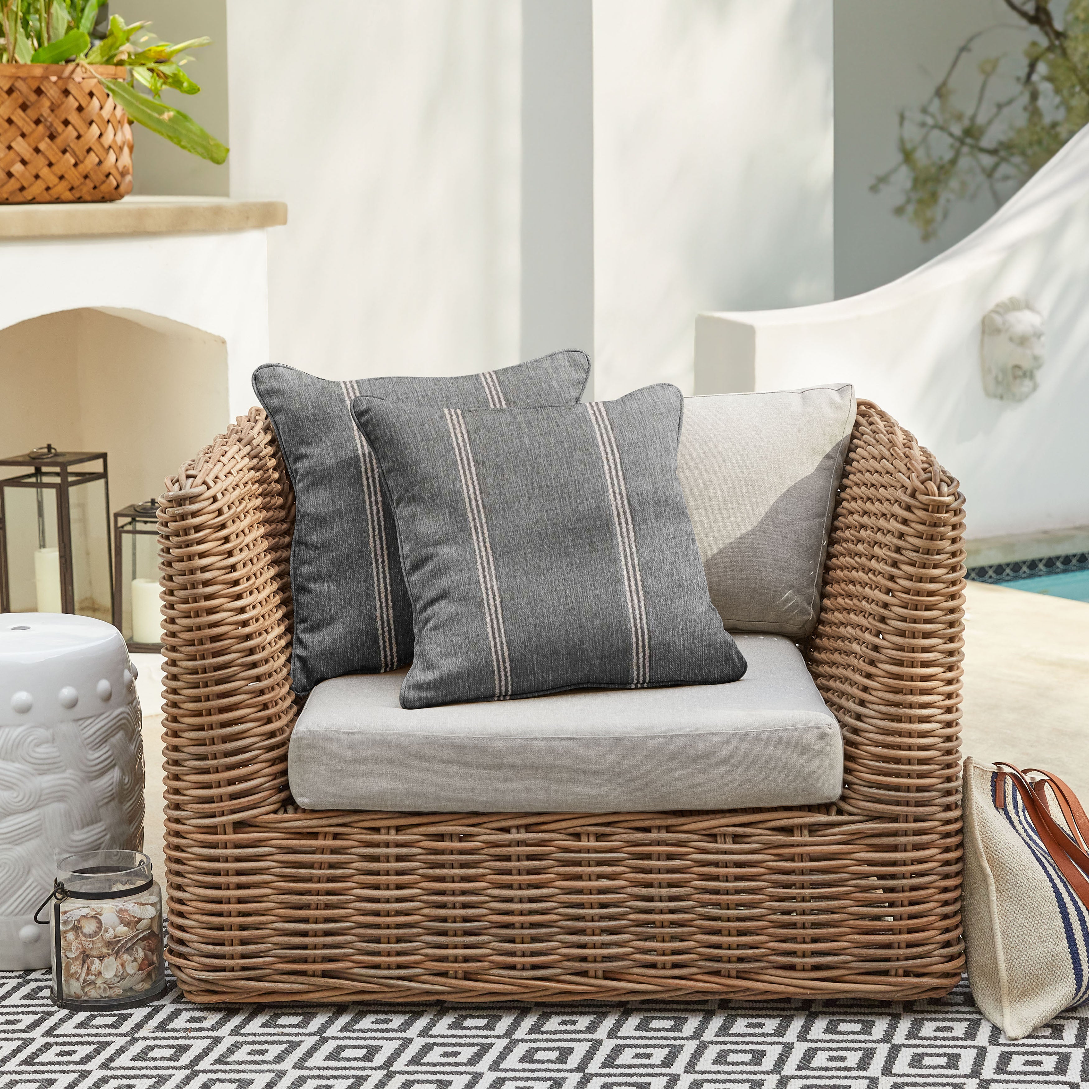 Lengthen Sunbrella Stripe Outdoor Square Pillow Set of 2