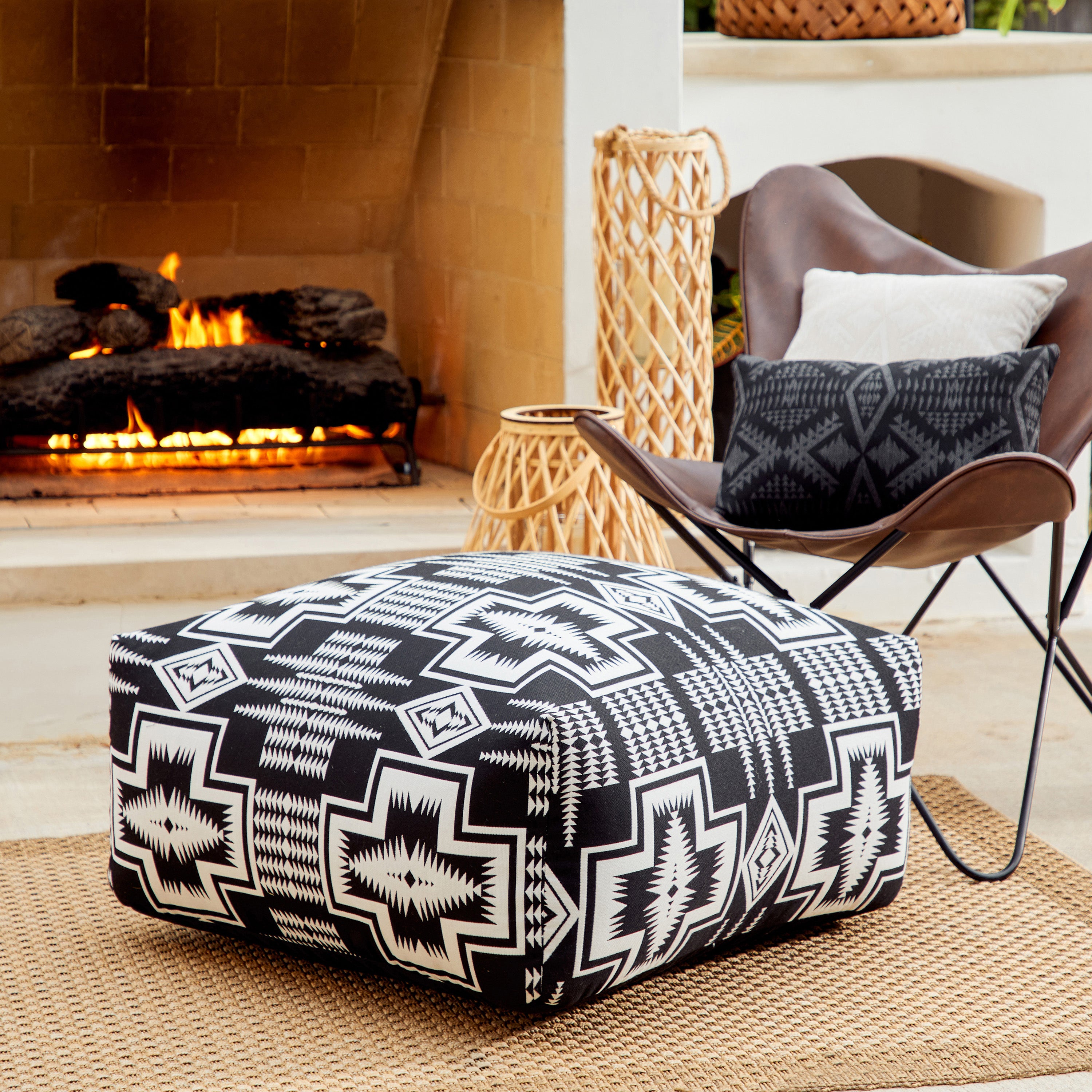 Sunbrella Pendleton 26 in Square Outdoor Bean Pouf - Harding Classic