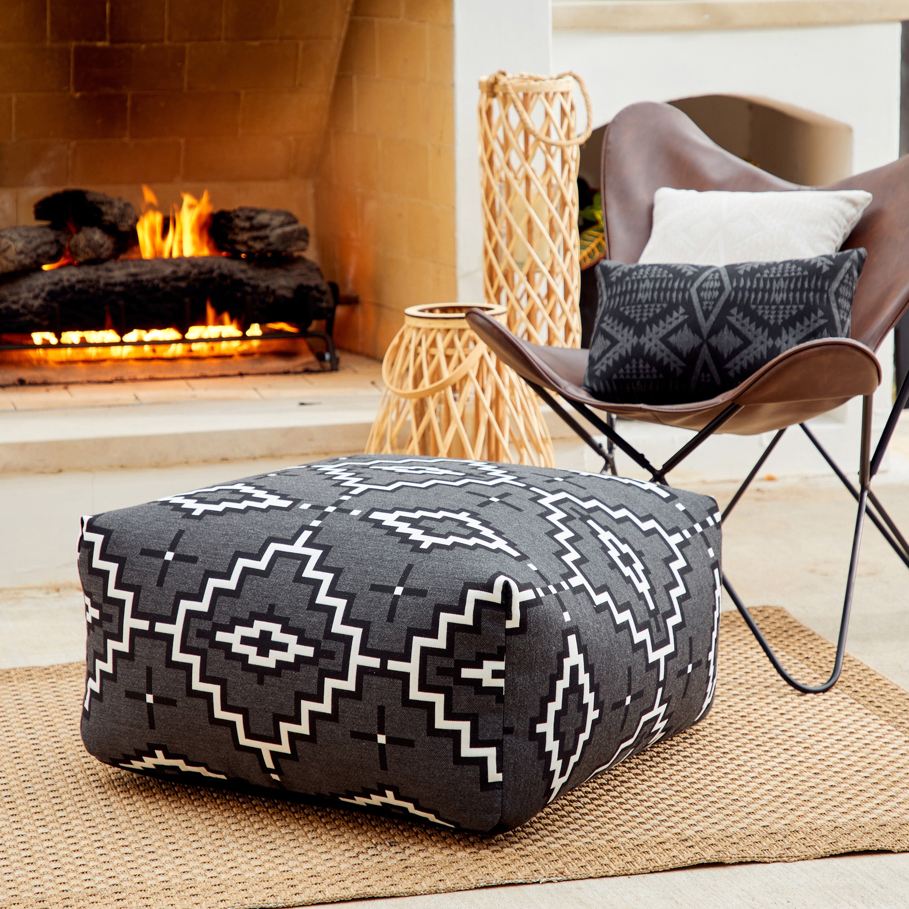 Sunbrella Pendleton 26 in Square Outdoor Bean Pouf - Kiva Steps Classic