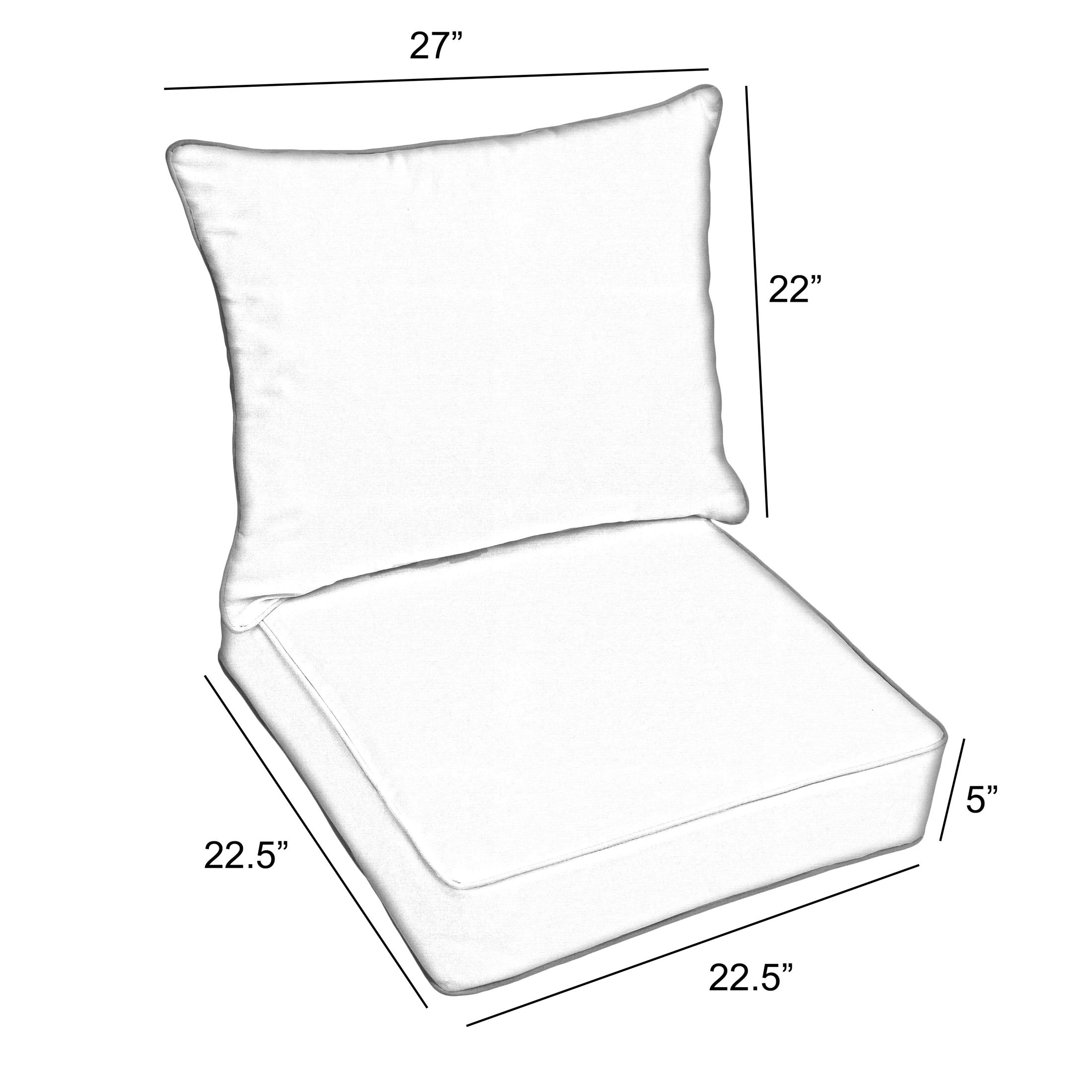 22.5 in x 22.5 in x 5 in Sunbrella Deep Seating Corded Pillow and Cushion Set