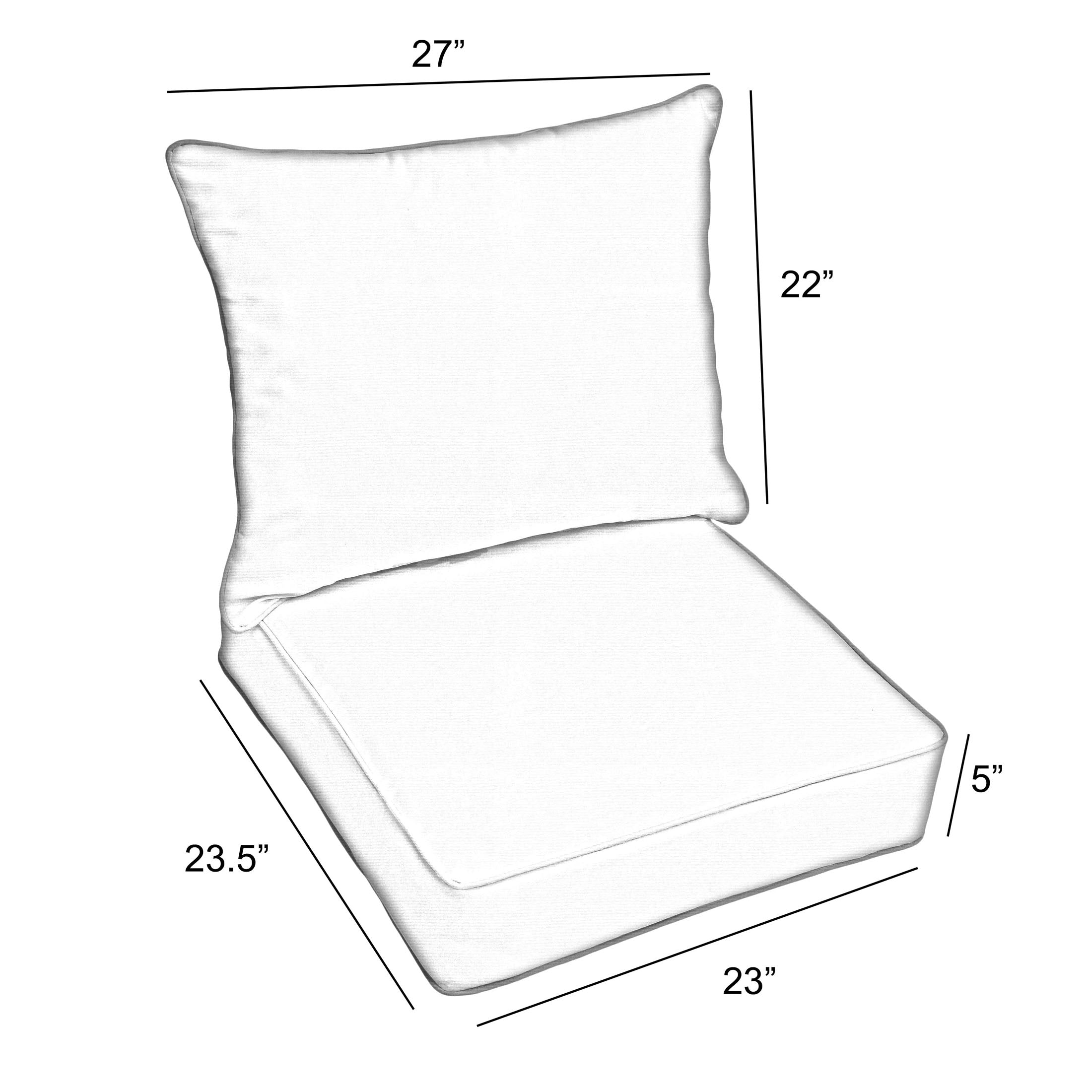 Sunbrella Deep Seating Corded Pillow and Cushion Set - Spectrum & Cast dimensions 23.5 in W x 23 in D x 5 in H