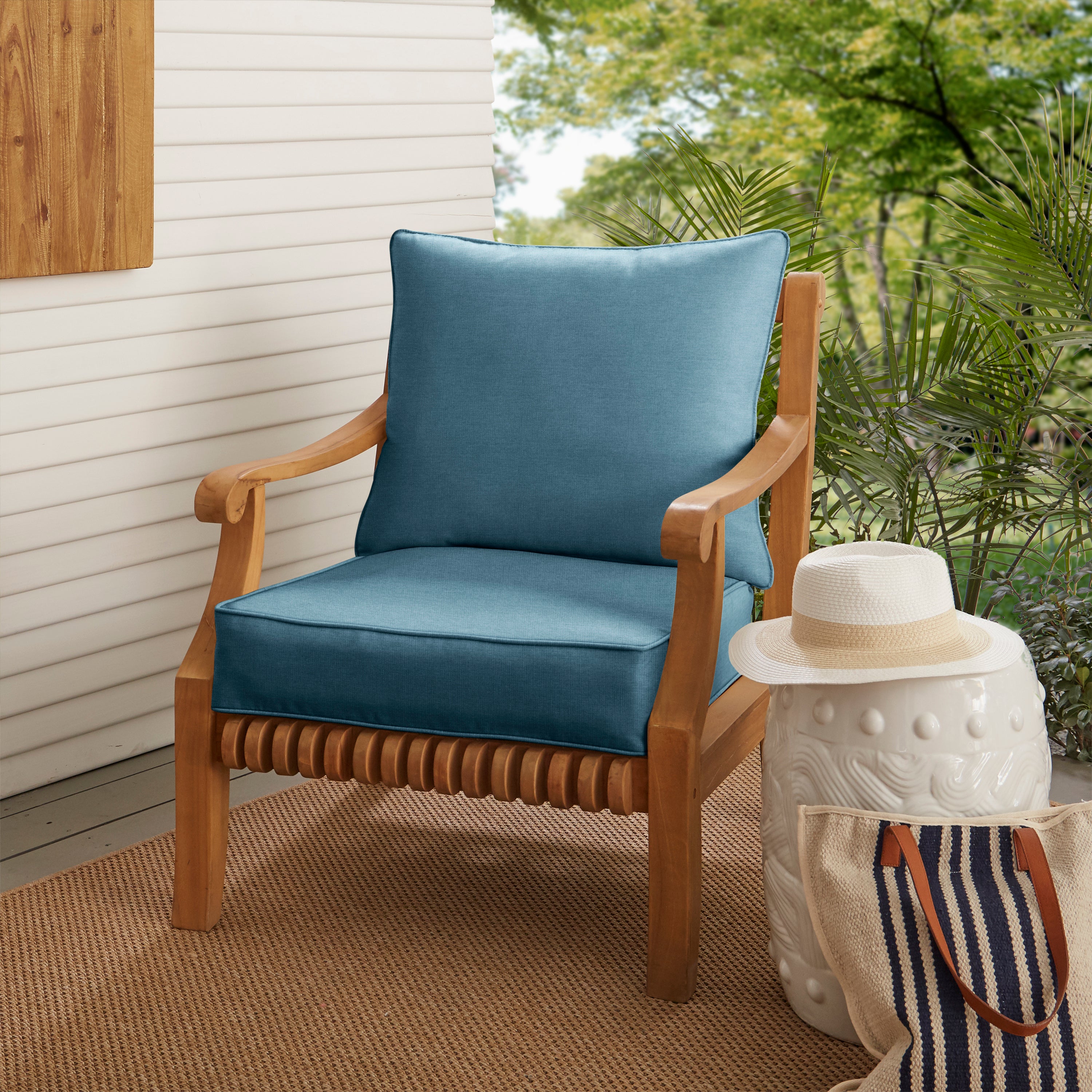 Sunbrella Deep Seating Corded Pillow and Cushion Set-Spectrum Denim