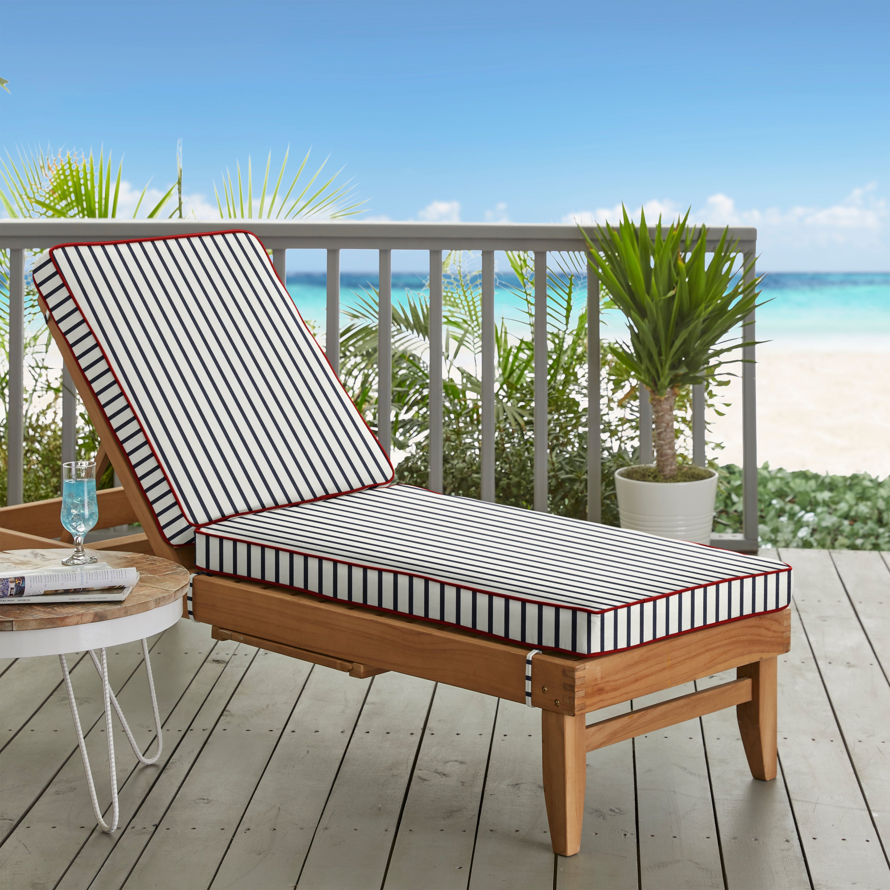Sunbrella Lido with Contrast Cording Chaise Lounge Cushion