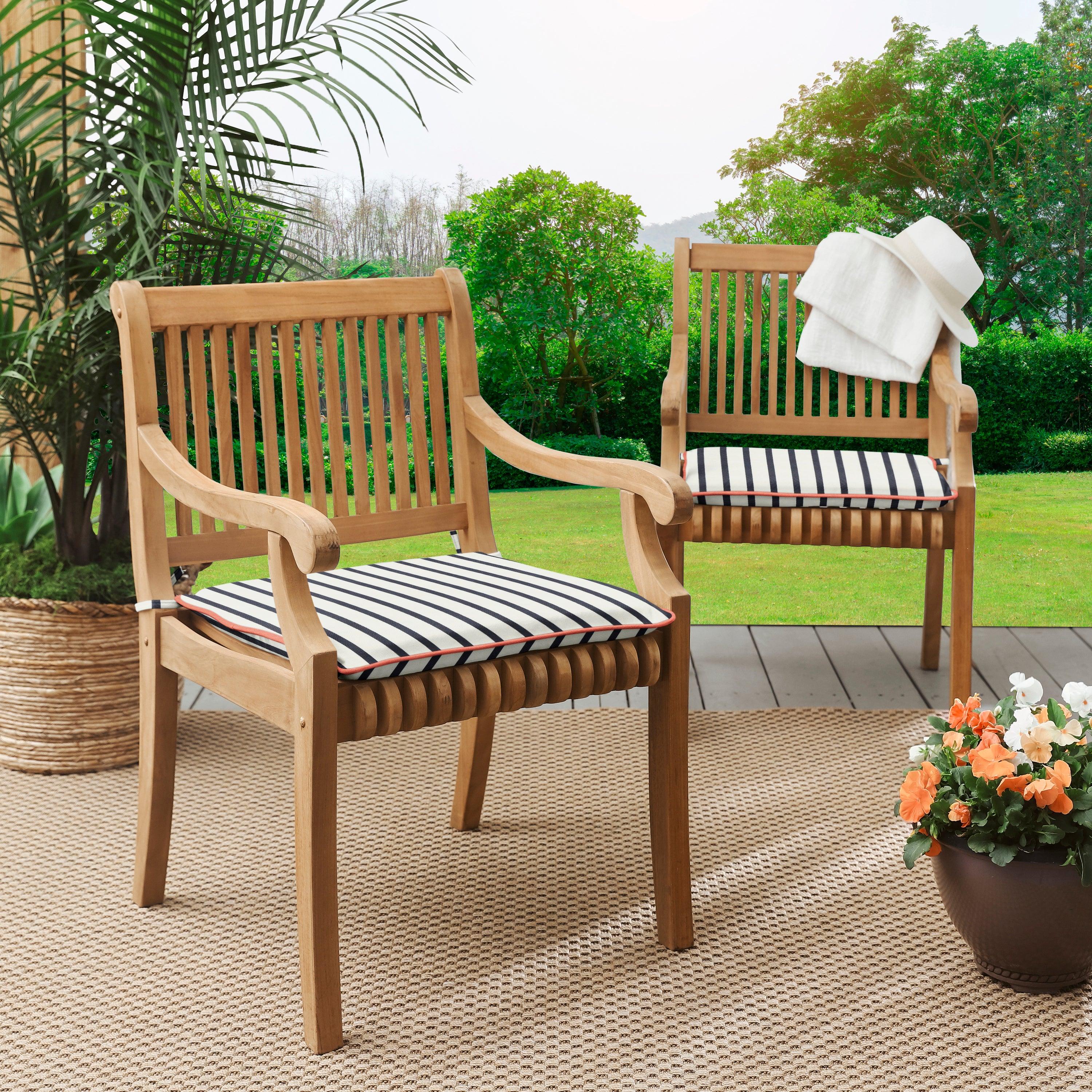 Sunbrella Lido with Contrasting Cording Chair Pad (Set of 2) - Sorra Home