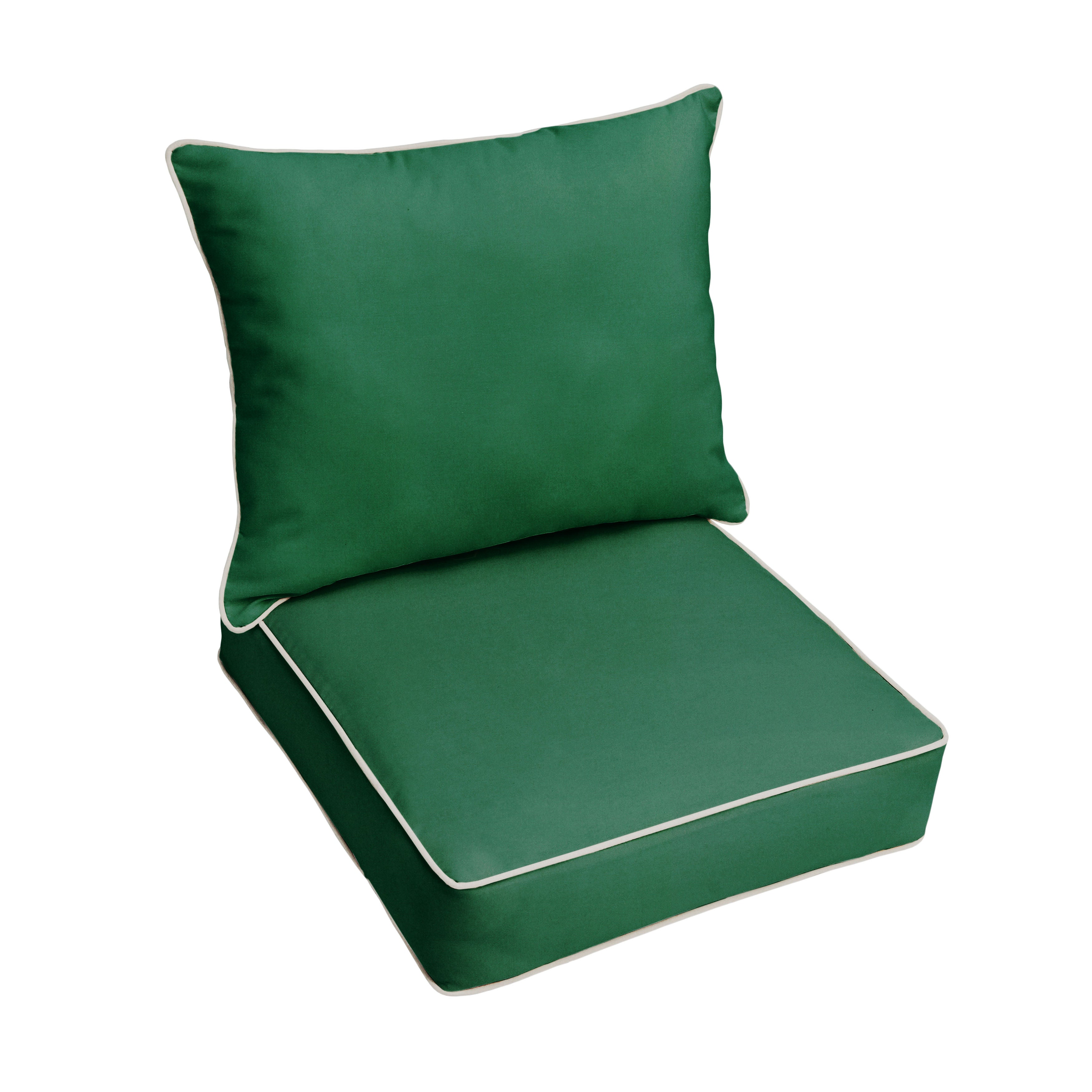 Sunbrella Deep Seating Contrast Corded Pillow and Cushion Set in Canvas Forest Green with Canvas Natural cording