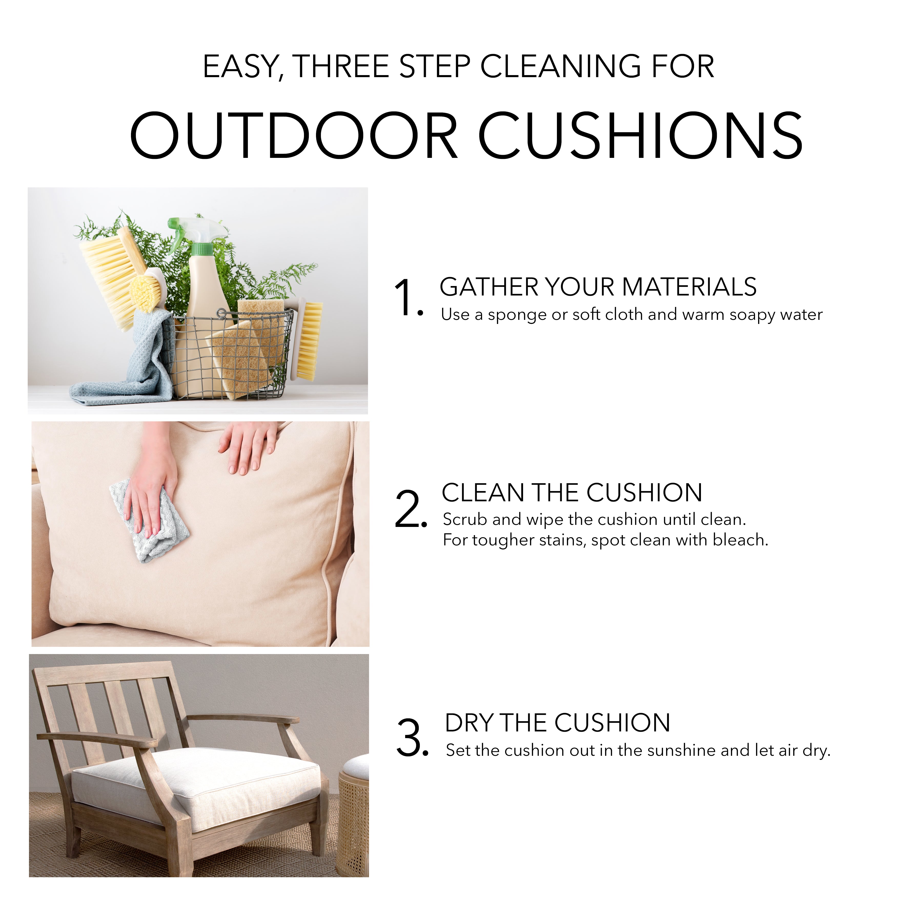 Outdoor cushion cleaning instructions