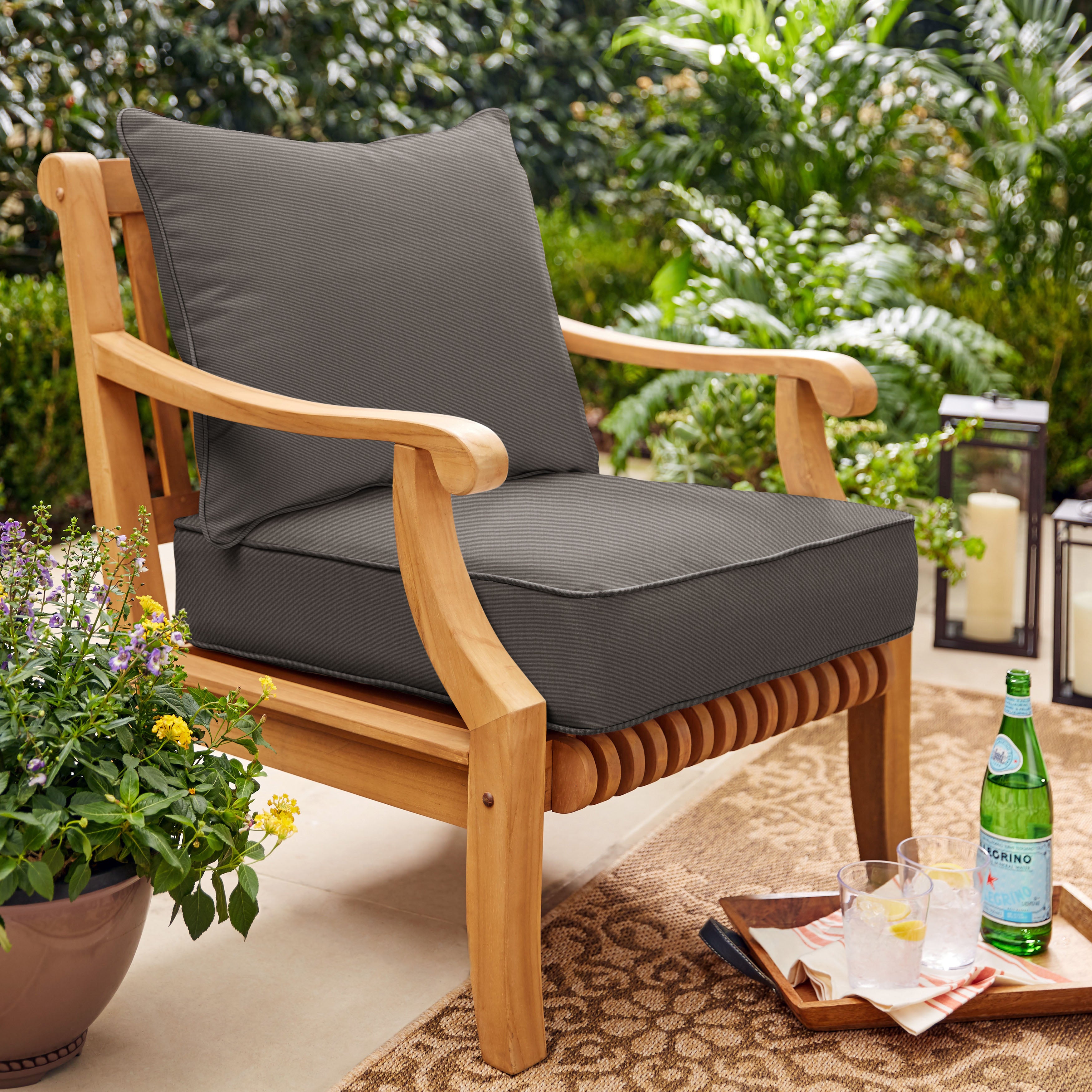 Sunbrella Deep Seating Corded Pillow and Cushion Set - Neutrals & Earth Tones in Canvas Charcoal