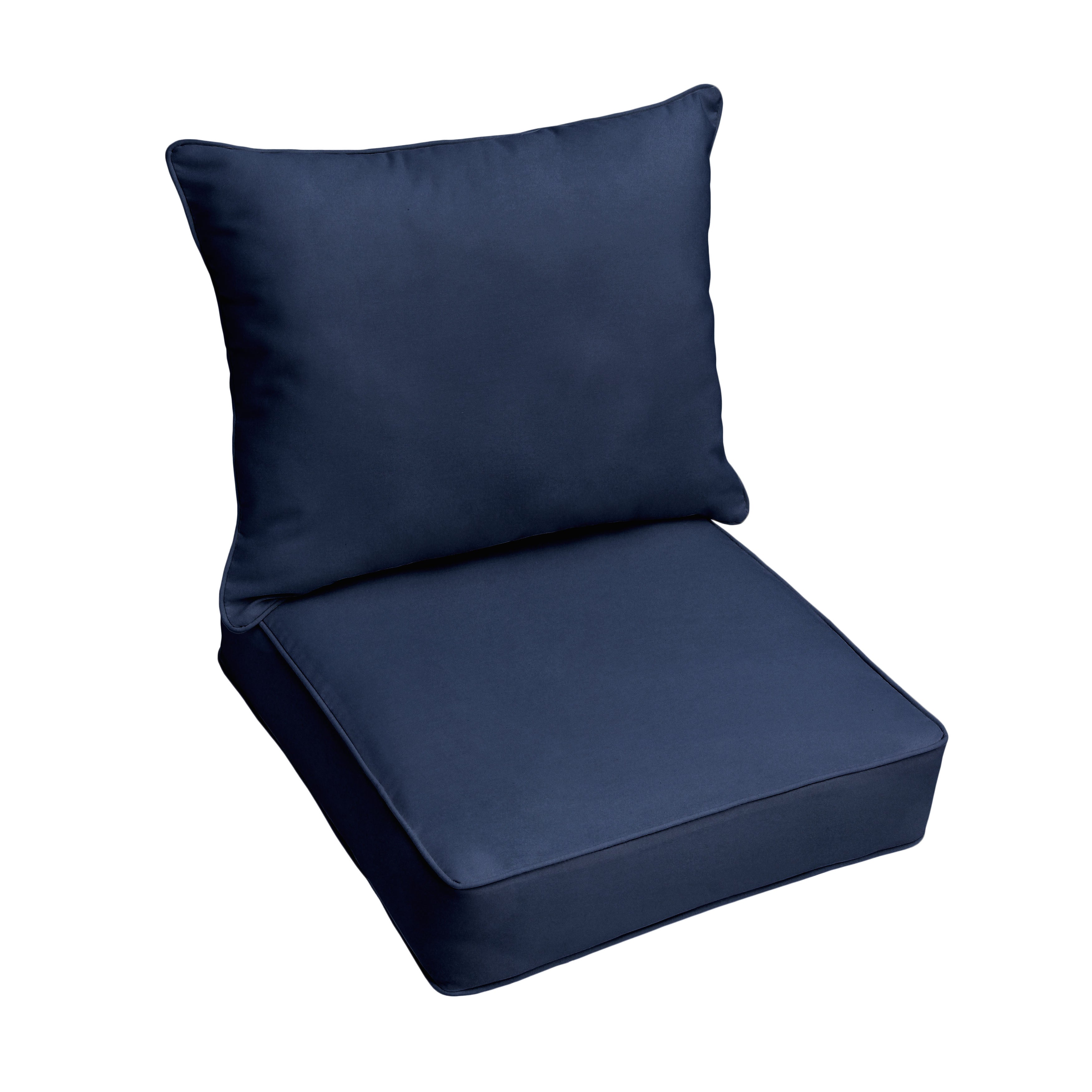 Sunbrella Deep Seating Corded Pillow and Cushion Set - Brights & Cool Tones in Canvas Navy