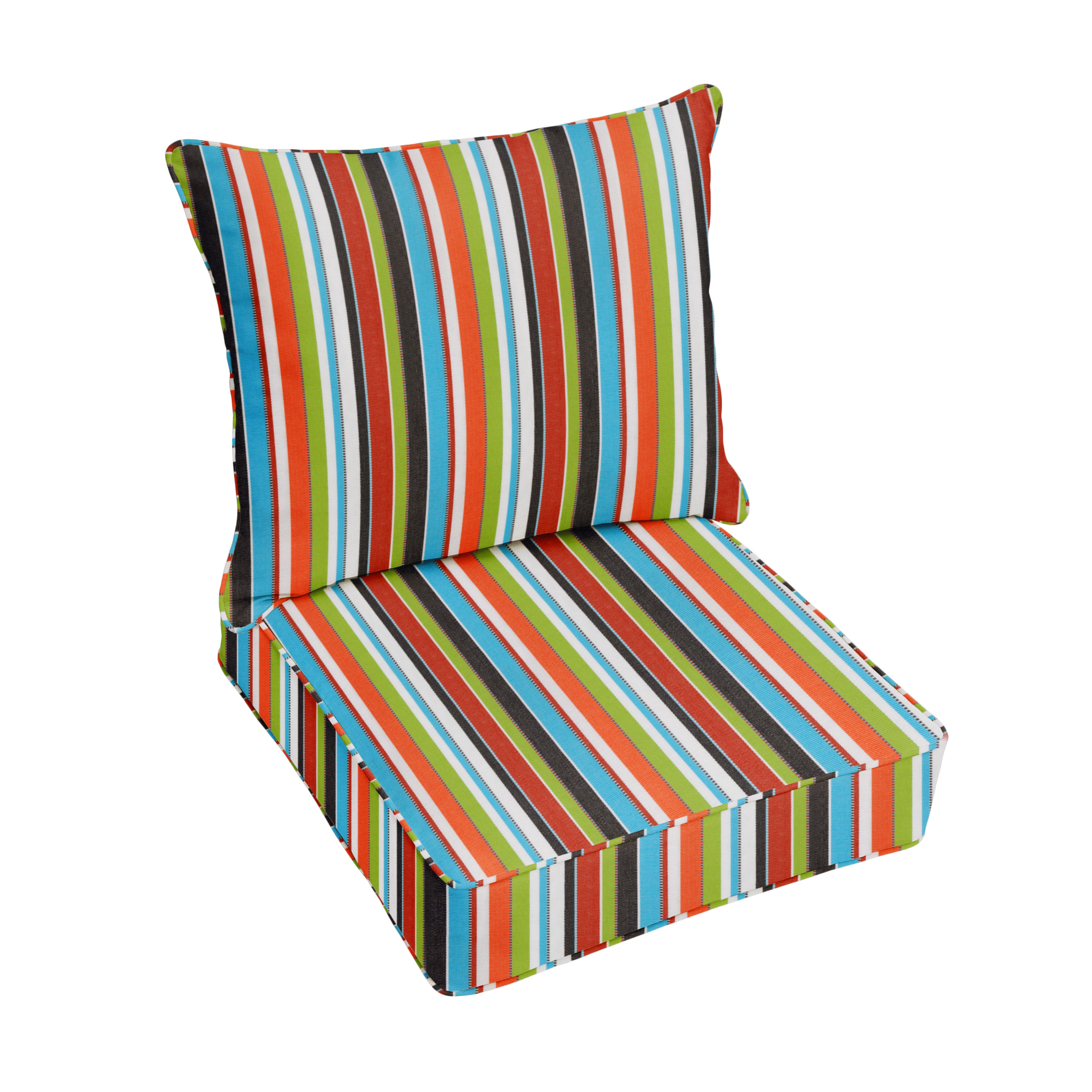 Sunbrella Deep Seating Corded Pillow and Cushion Set - Stripes in Carousel Confetti