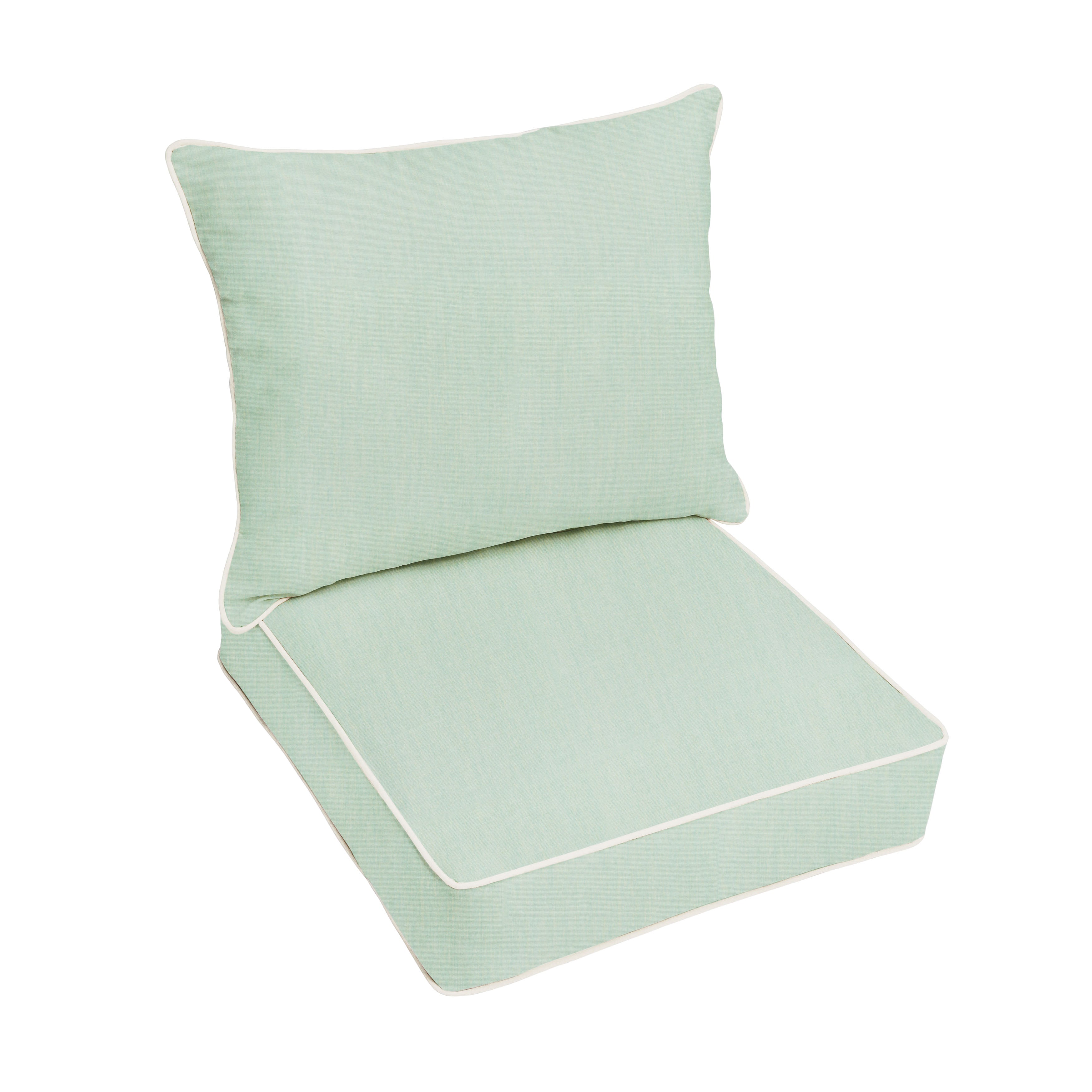 Sunbrella Deep Seating Contrast Corded Pillow and Cushion Set in Canvas Spa with Canvas Natural cording