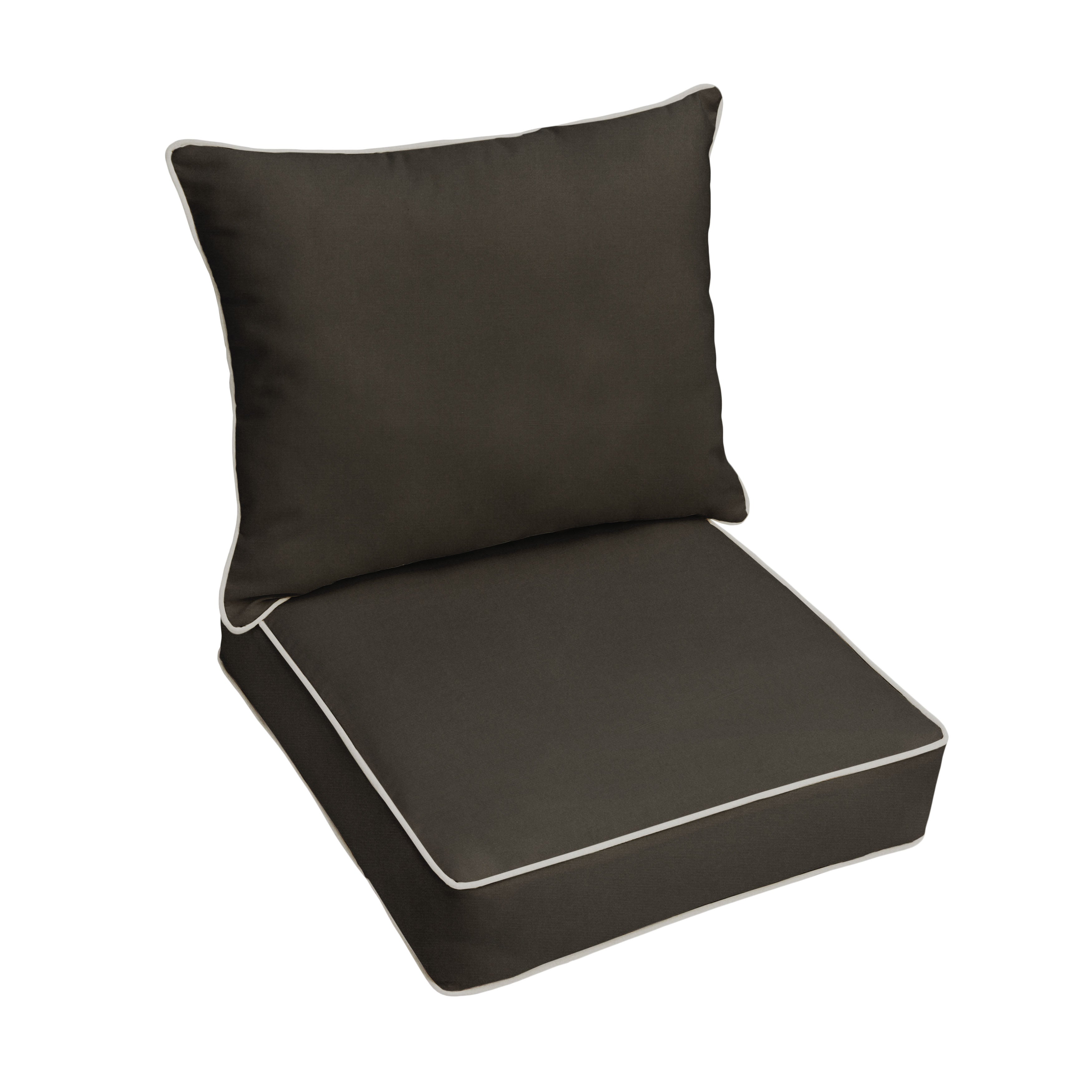 Sunbrella Deep Seating Contrast Corded Pillow and Cushion Set in Canvas Black with Canvas Natural cording