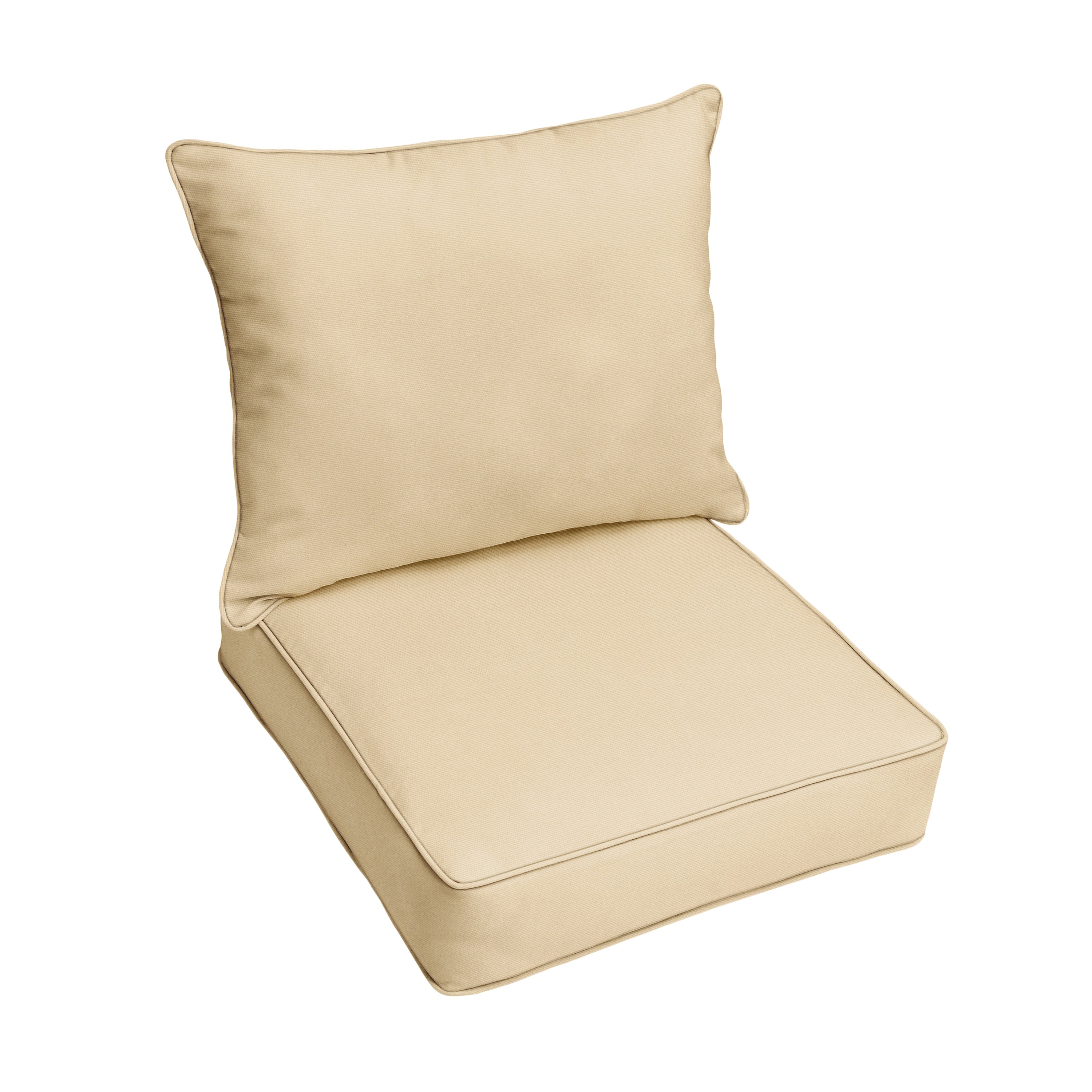 Sunbrella Deep Seating Contrast Corded Pillow and Cushion Set in Canvas Antique Beige with Canvas Charcoal cording