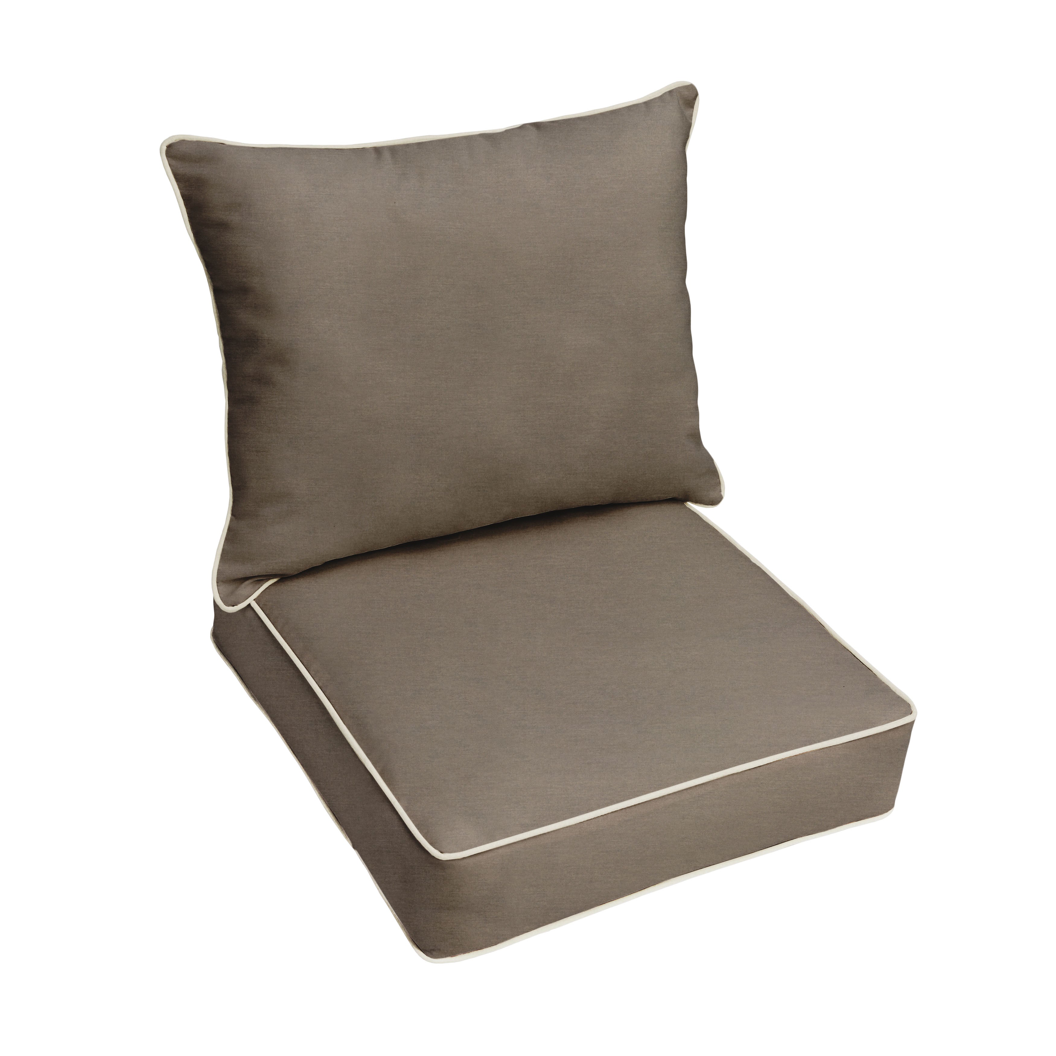 Sunbrella Deep Seating Contrast Corded Pillow and Cushion Set in Canvas Taupe with Canvas Natural cording