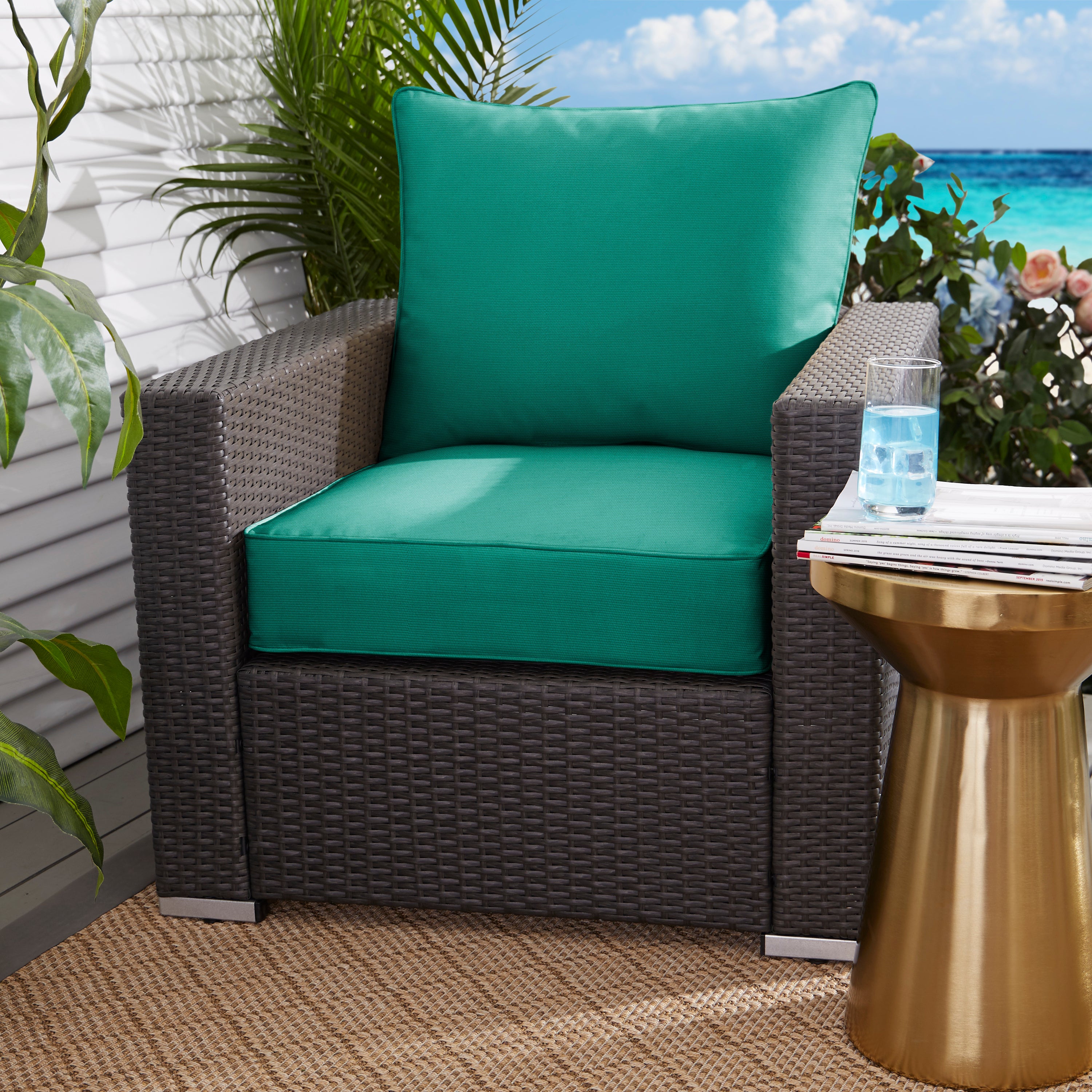 Sunbrella Deep Seating Corded Pillow and Cushion Set - Brights & Cool Tones in Canvas Teal