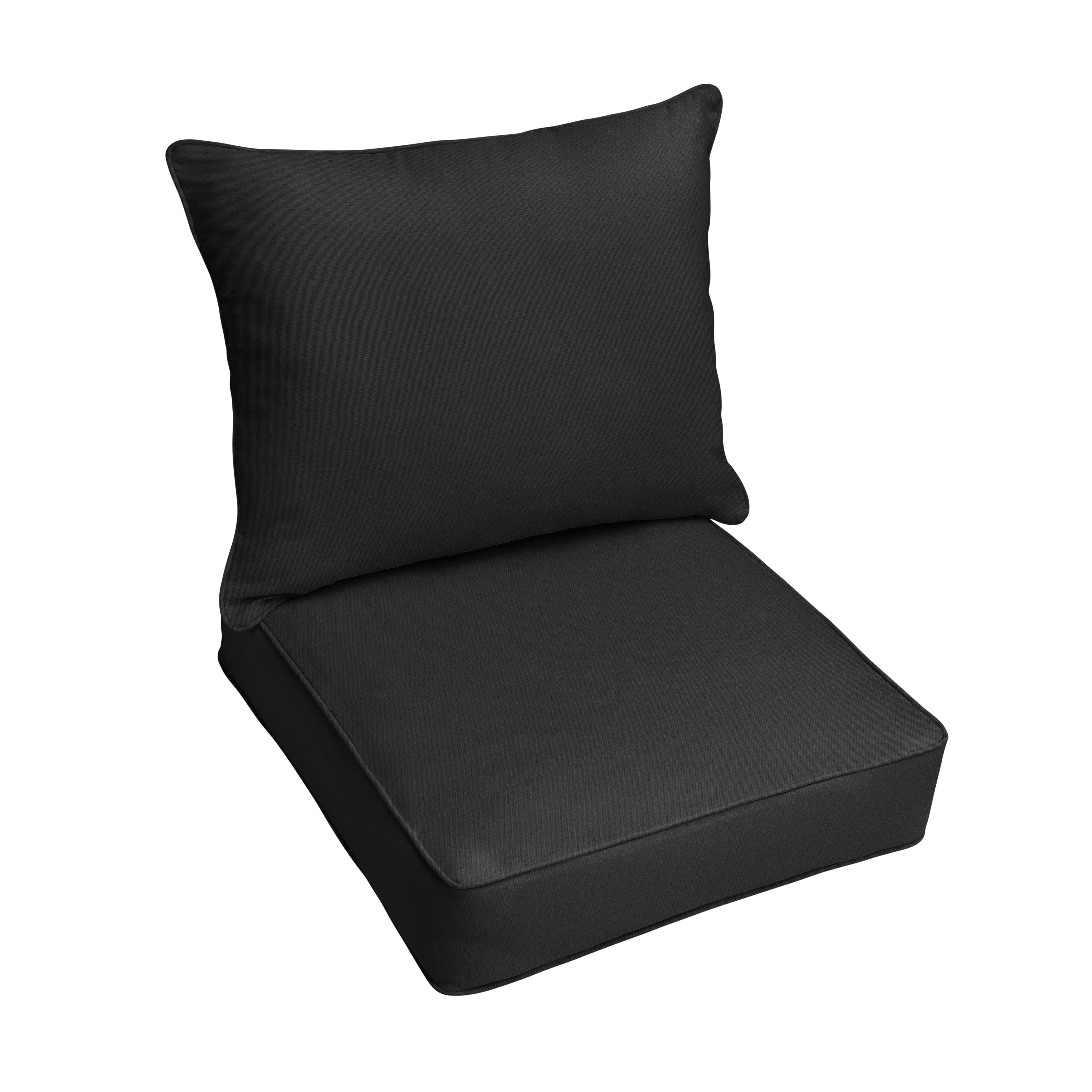 Sunbrella Deep Seating Corded Pillow and Cushion Set - Neutrals & Earth Tones in Canvas Black