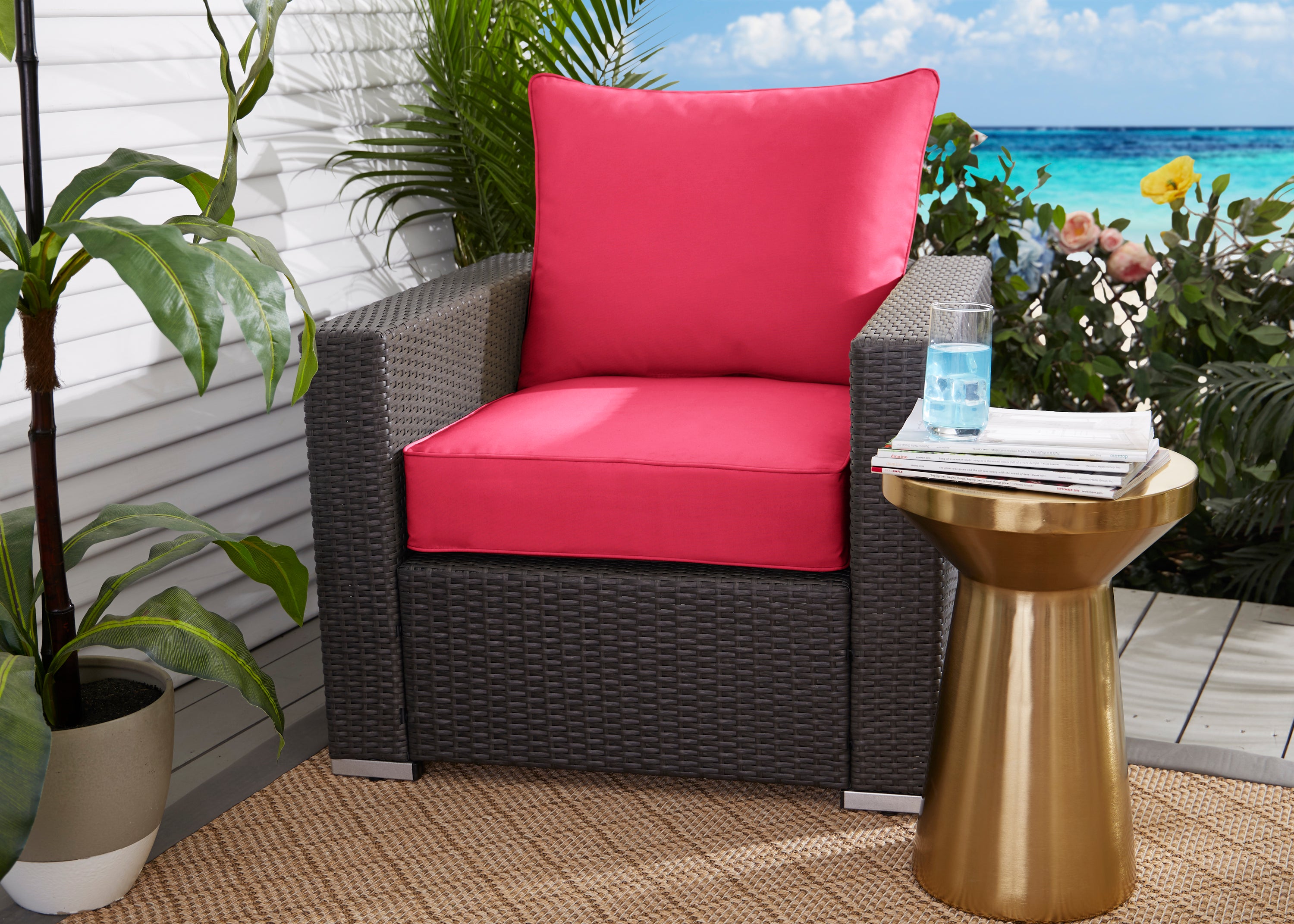 Sunbrella Deep Seating Corded Pillow and Cushion Set - Brights & Cool Tones in Canvas Hot Pink