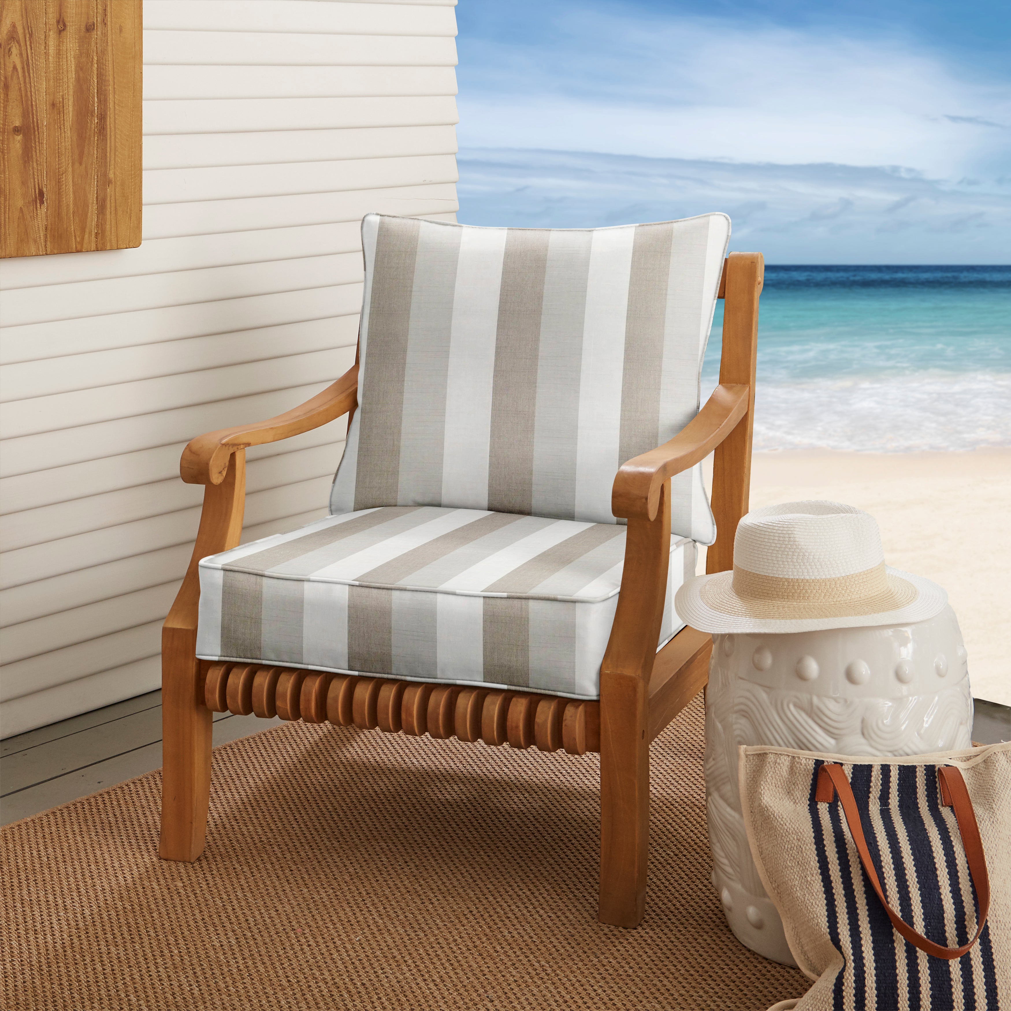 Sunbrella Deep Seating Corded Pillow and Cushion Set - Stripes