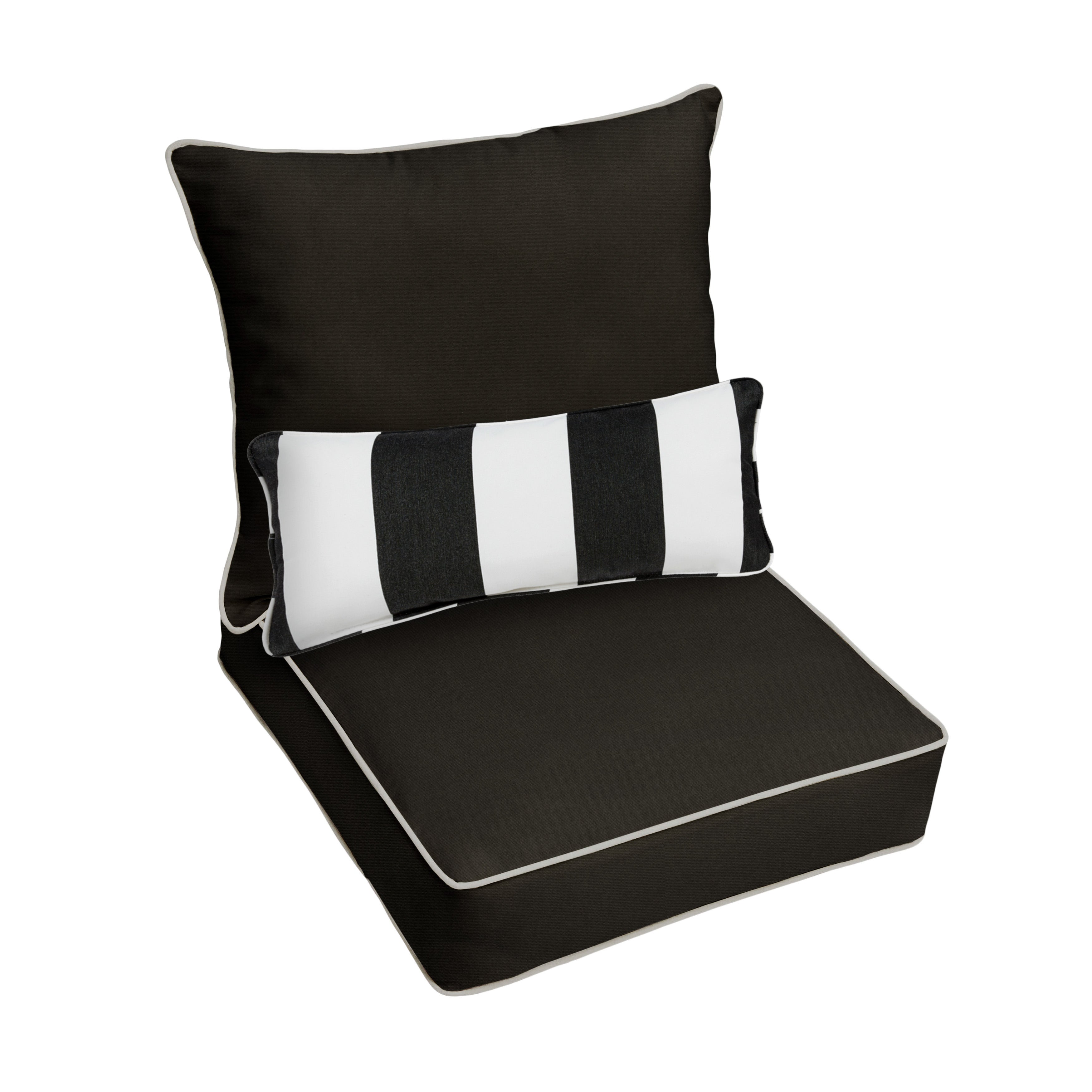 Sunbrella Deep Seating Pillow and Cushion Set with Lumbar Pillow - Sunbrella - Canvas Black 25 in W x 25 in D x 5 in H