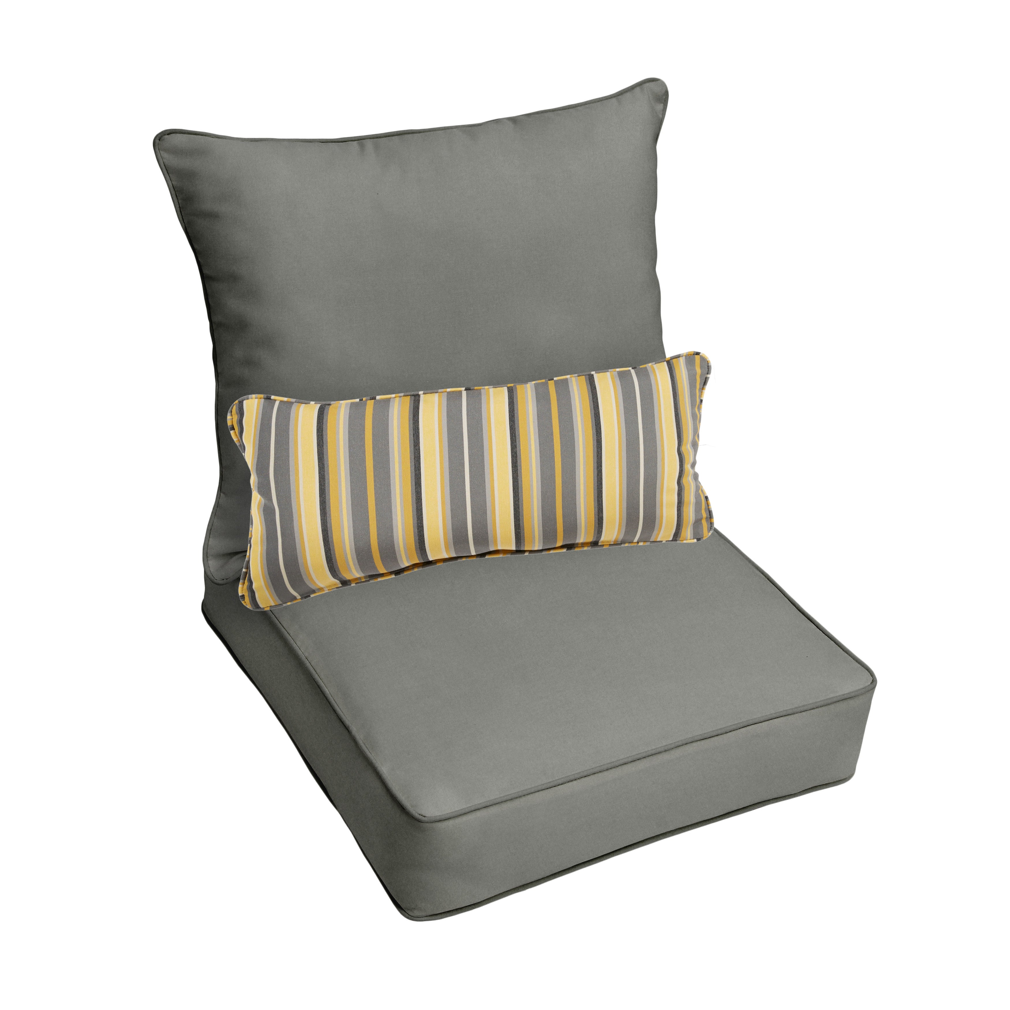 Sunbrella Deep Seating Pillow and Cushion Set with Lumbar Pillow - Sunbrella - Canvas Charcoal 25 in W x 25 in D x 5 in H