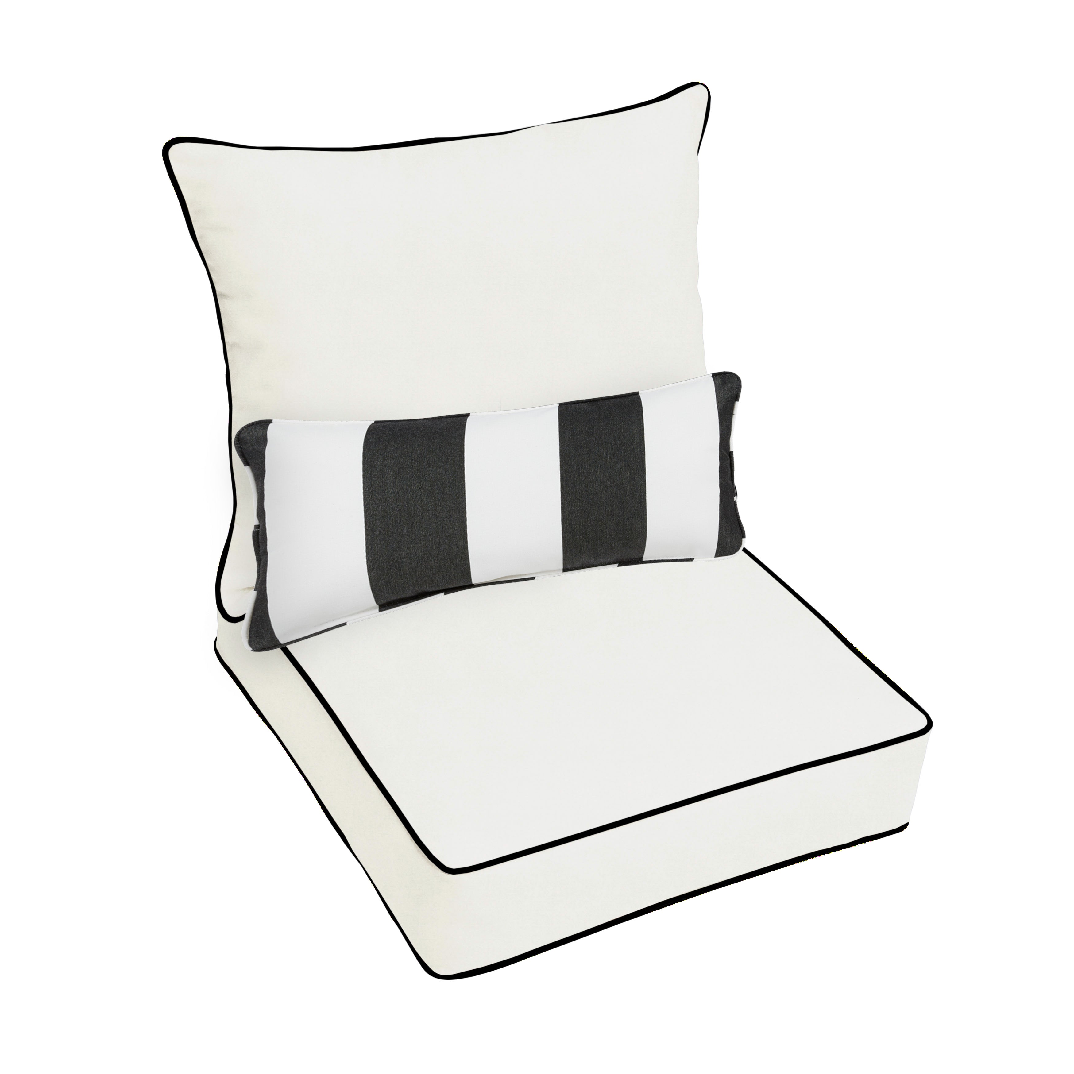 Sunbrella Deep Seating Pillow and Cushion Set with Lumbar Pillow - Sunbrella - Canvas Natural 25 in W x 25 in D x 5 in H