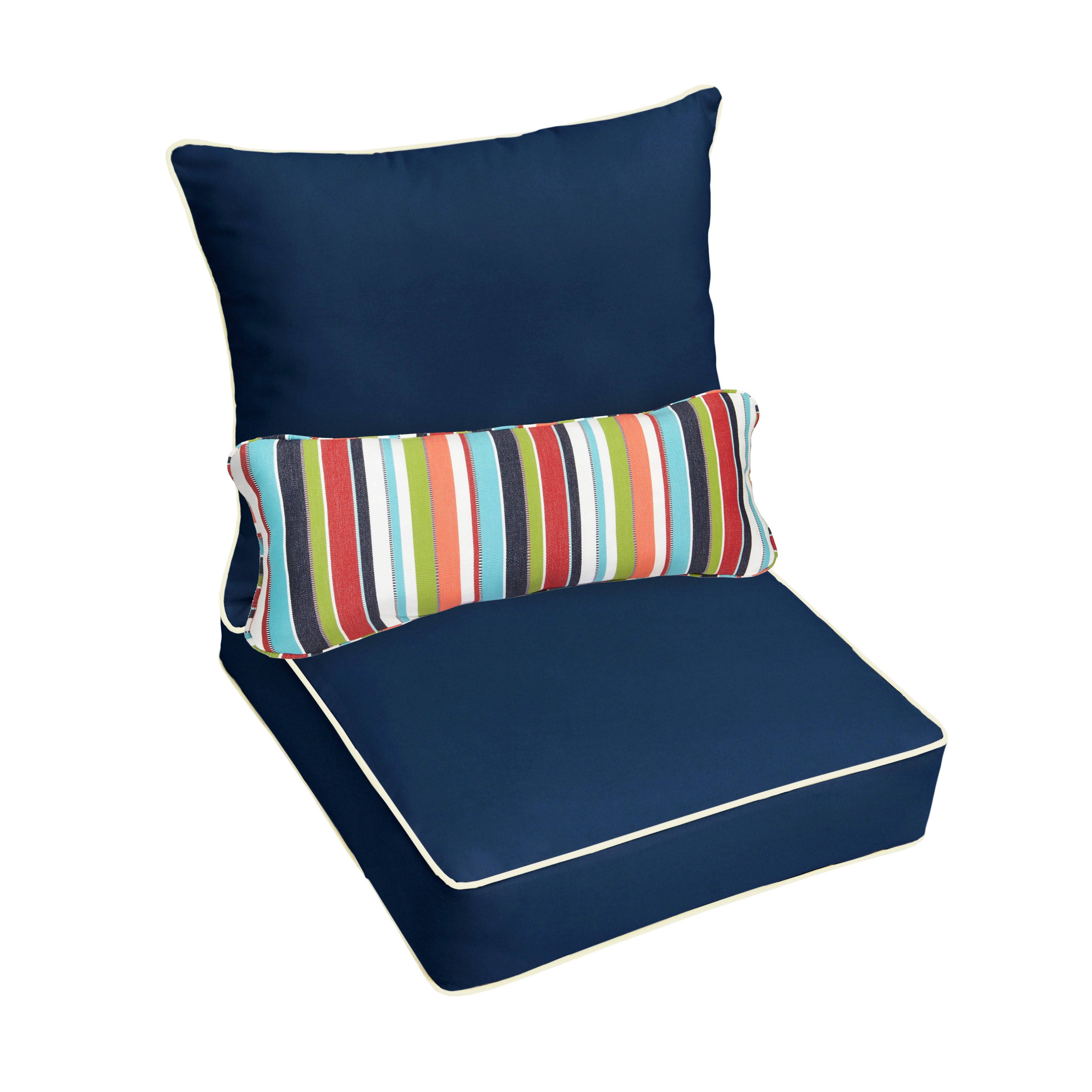Sunbrella Deep Seating Pillow and Cushion Set with Lumbar Pillow - Sunbrella - Canvas Navy 25 in W x 25 in D x 5 in H