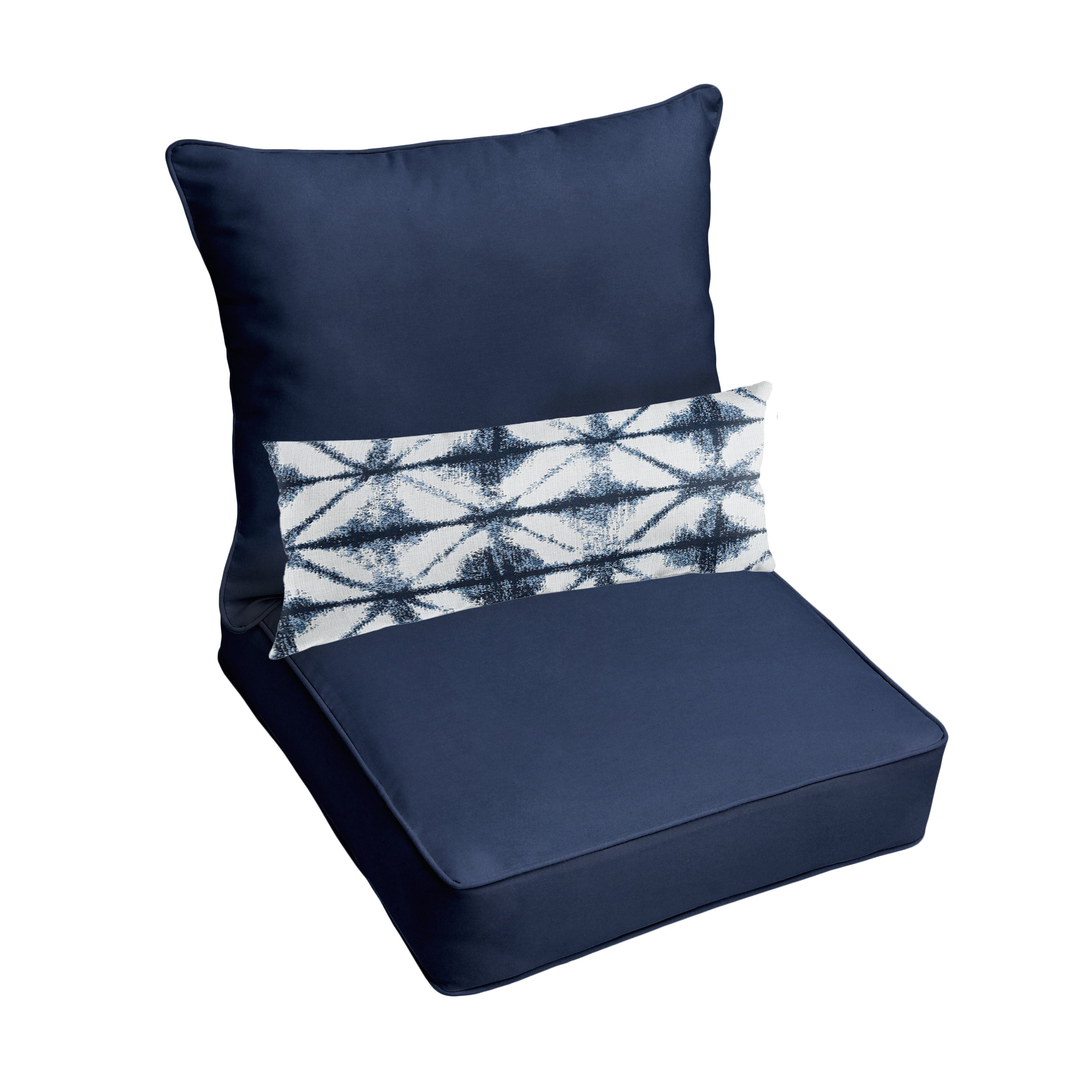 Sunbrella Deep Seating Pillow and Cushion Set with Lumbar Pillow - Sunbrella - Canvas Navy 25 in W x 25 in D x 5 in H