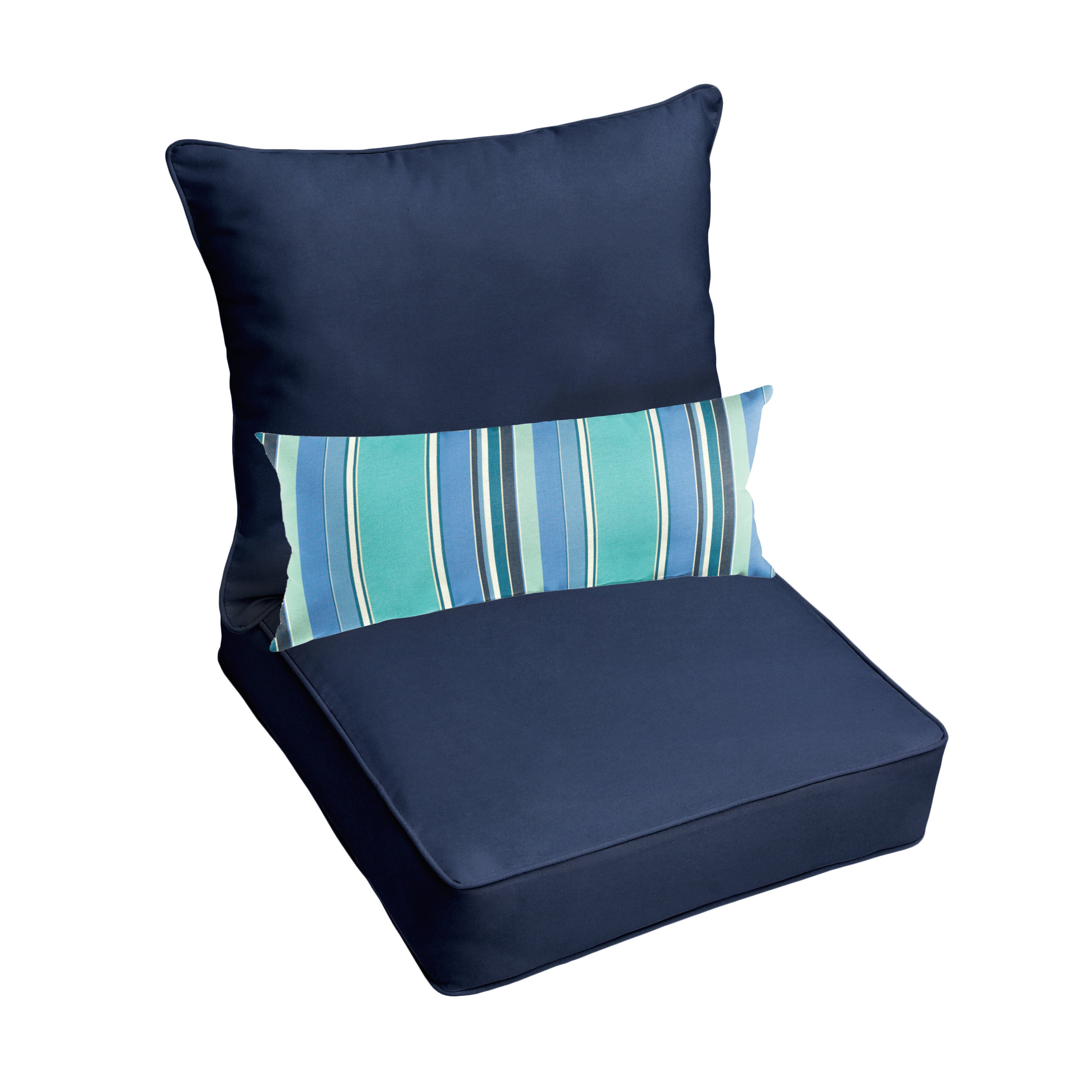 Sunbrella Deep Seating Pillow and Cushion Set with Lumbar Pillow - Sunbrella - Canvas Navy 25 in W x 25 in D x 5 in H