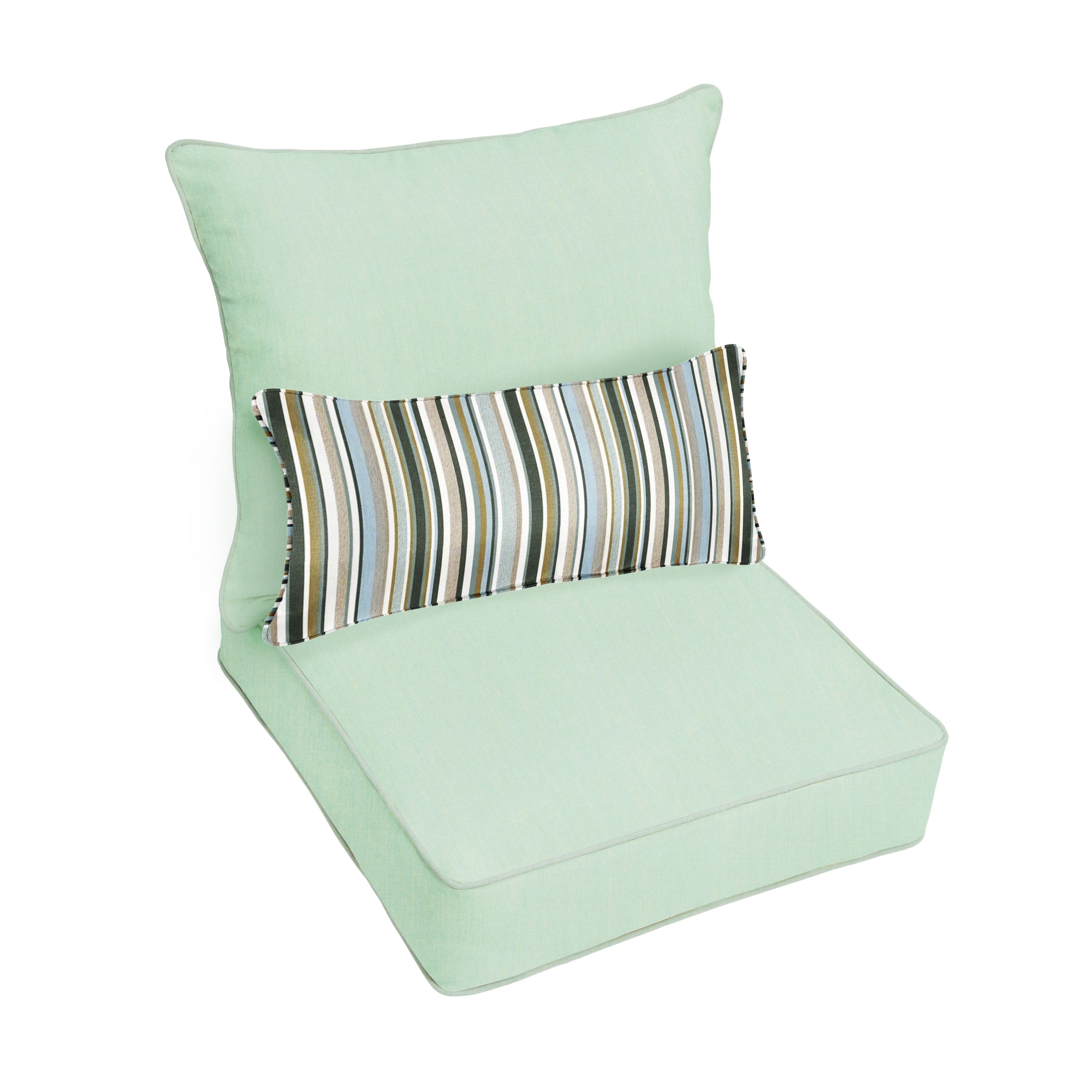 Sunbrella Deep Seating Pillow and Cushion Set with Lumbar Pillow - Sunbrella - Canvas Spa 23 in W x 25 in D x 5 in H - Highlight Ivy