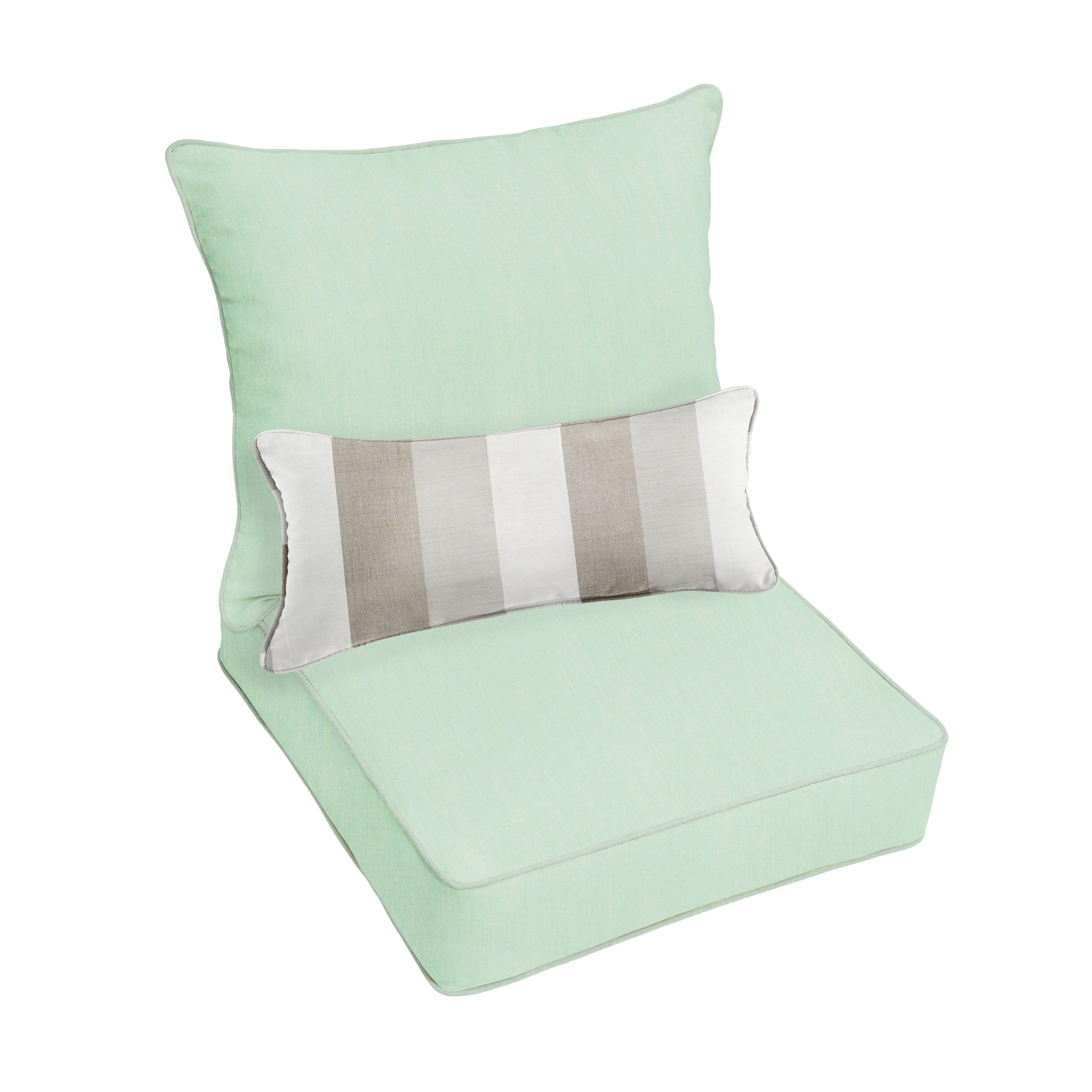 Sunbrella Deep Seating Pillow and Cushion Set with Lumbar Pillow - Sunbrella - Canvas Spa 23 in W x 25 in D x 5 in H - Direction Linen