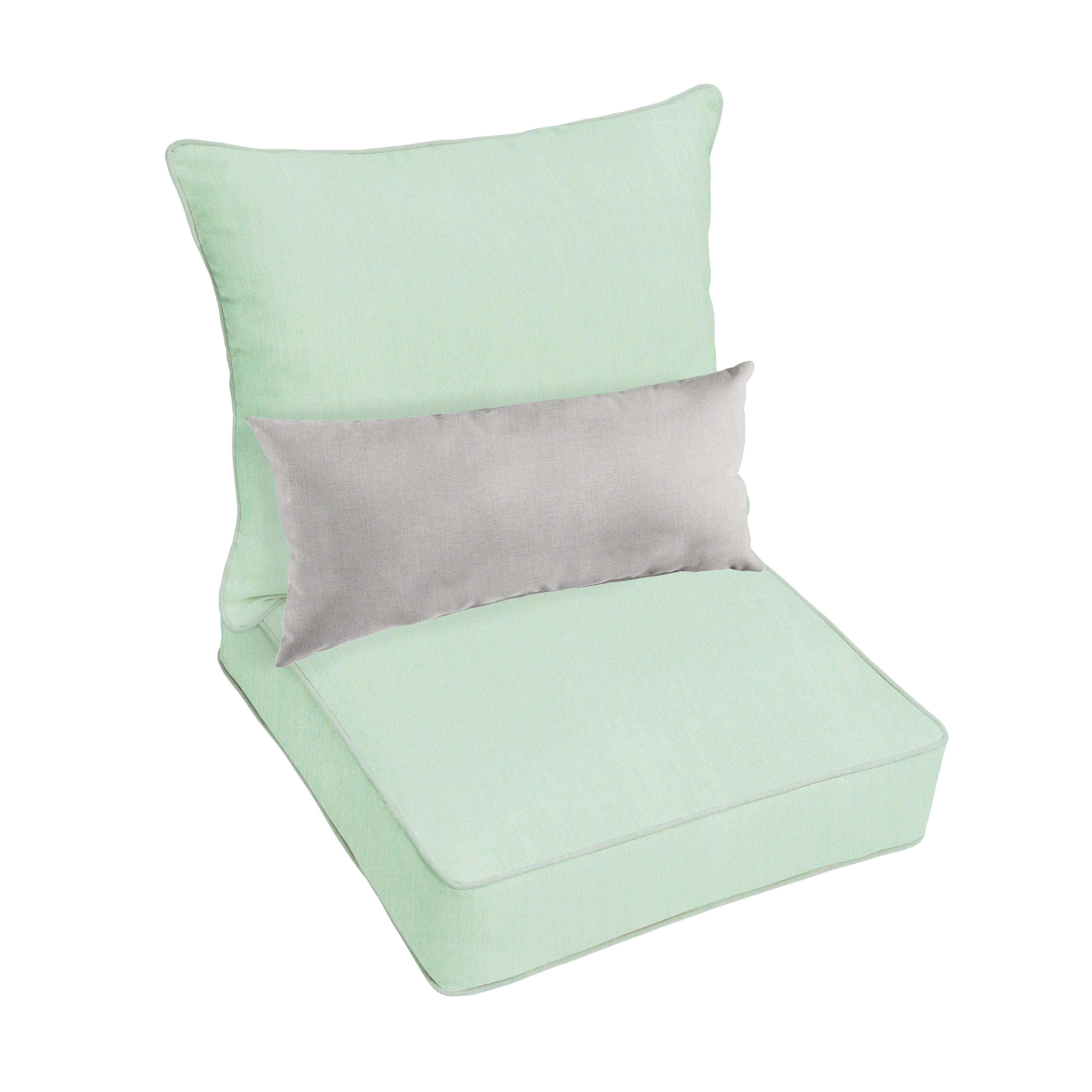 Sunbrella Deep Seating Pillow and Cushion Set with Lumbar Pillow - Sunbrella - Canvas Spa 23 in W x 25 in D x 5 in H - Cast Silver