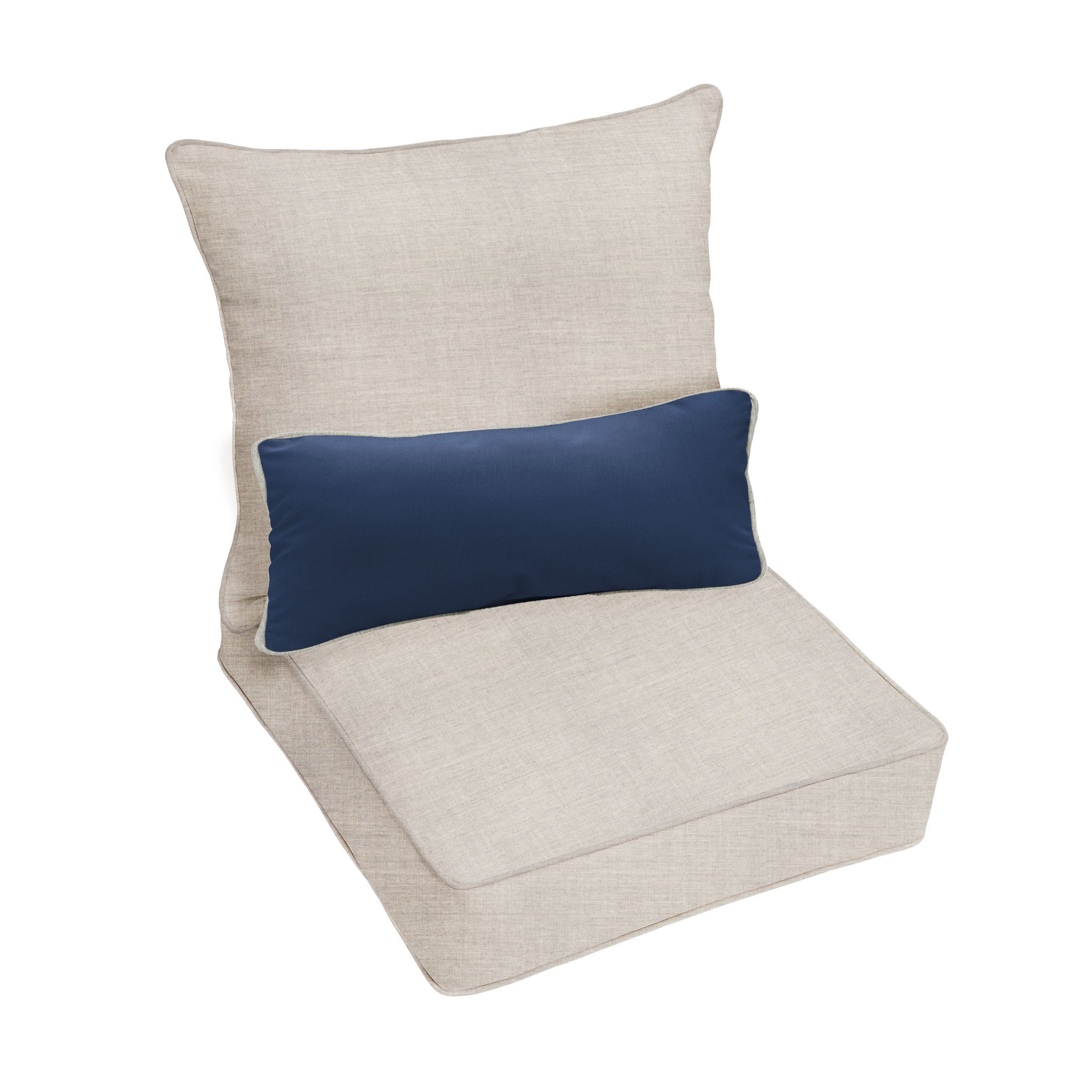 Sunbrella Deep Seating Pillow and Cushion Set with Lumbar Pillow - Sunbrella - Cast Silver 25 in W x 25 in D x 5 in H