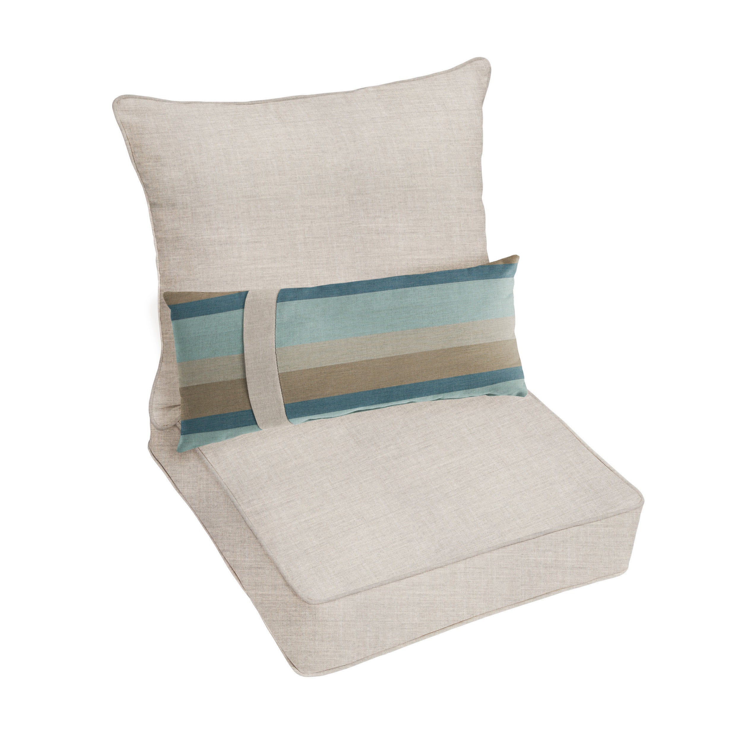 Sunbrella Deep Seating Pillow and Cushion Set with Lumbar Pillow - Sunbrella - Cast Silver 25 in W x 25 in D x 5 in H