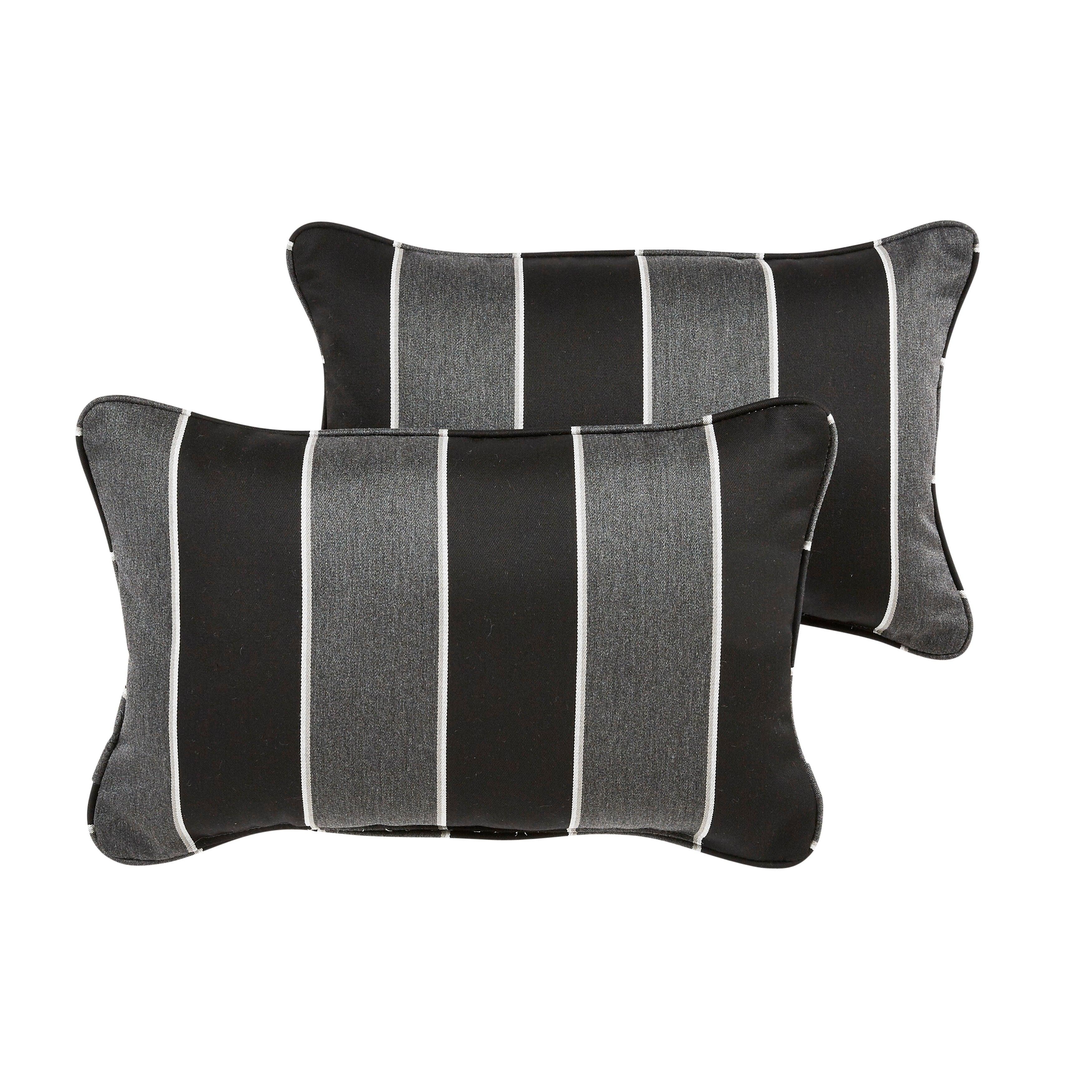 Sunbrella Peyton Granite with Contrast Cording Lumbar Corded Pillow (Set of 2) - Sorra Home