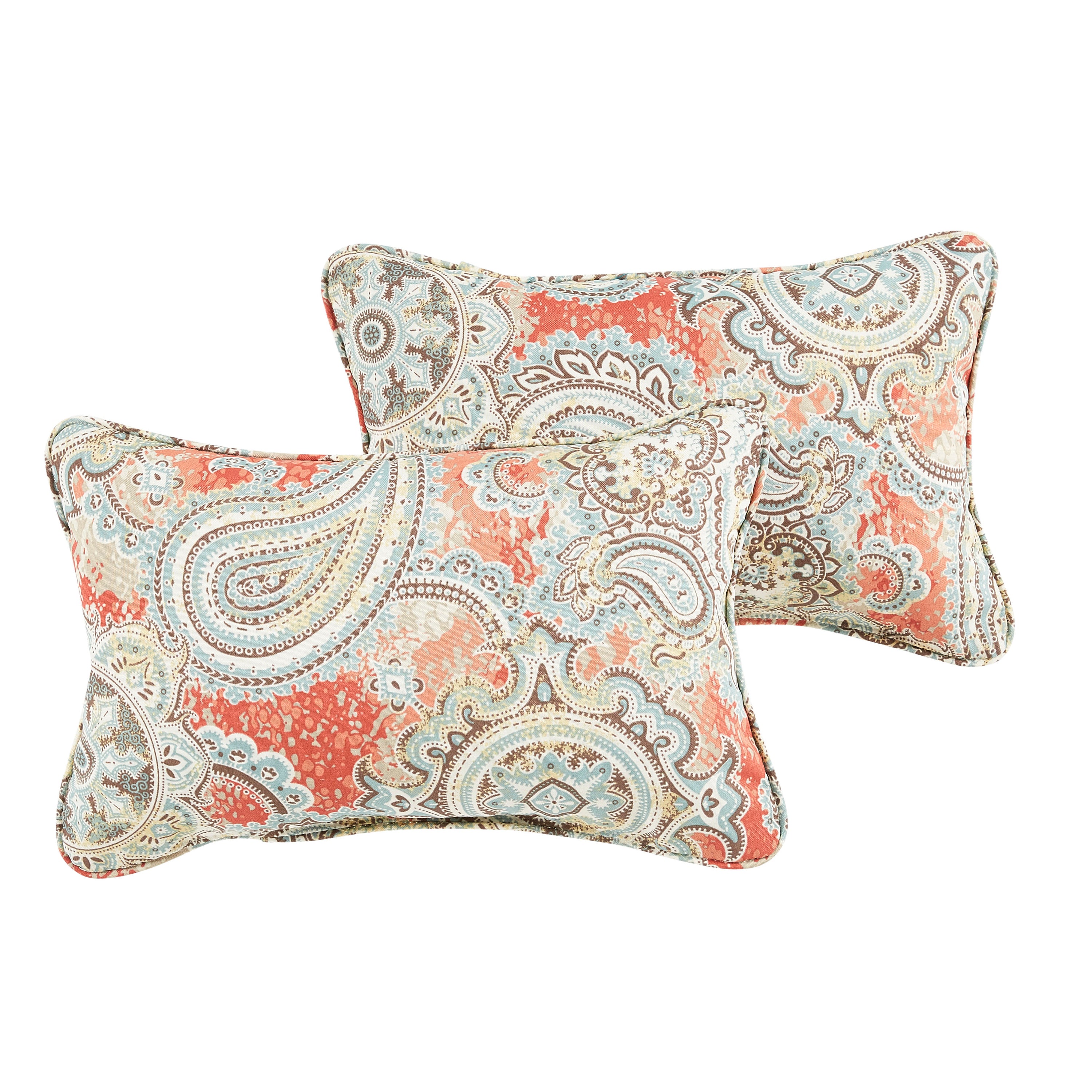 Houssie Cinnabar Sunbrella Paisley Outdoor Lumbar Pillow Set of 2, Cinnabar