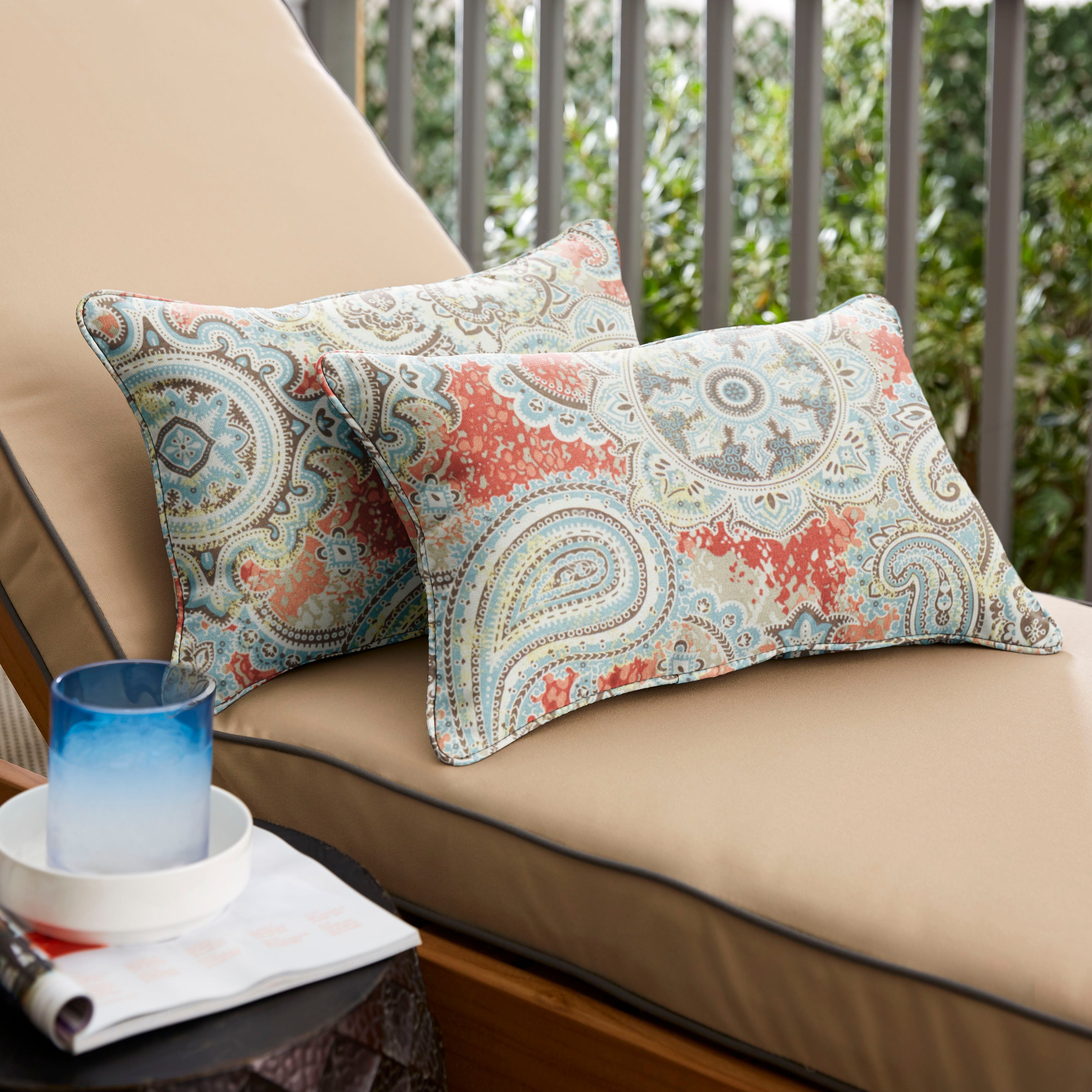 Houssie Cinnabar Paisley Outdoor Lumbar Pillow Set of 2