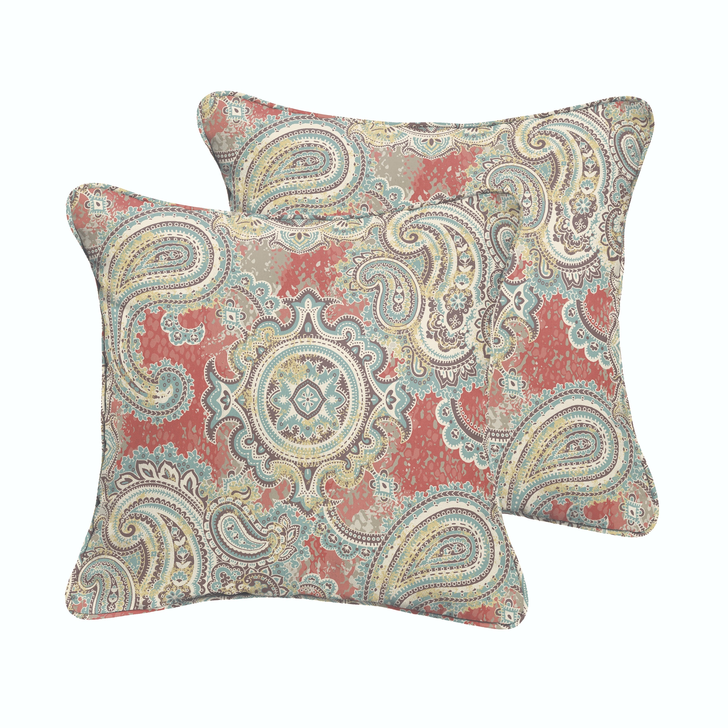 Houssie Cinnabar Sunbrella Paisley Outdoor Square Pillow Set of 2, Cinnabar