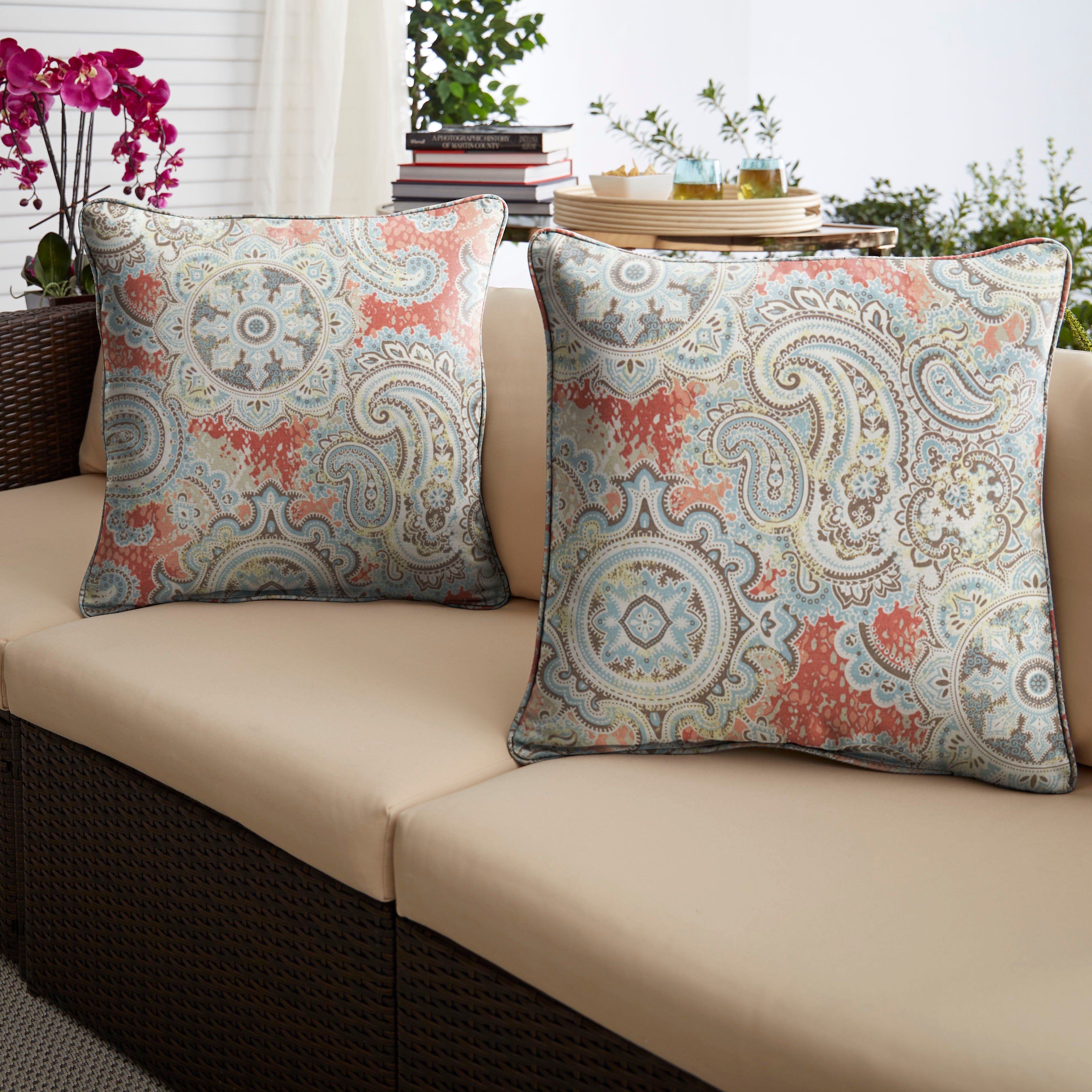 Houssie Cinnabar Paisley Outdoor Square Pillow Set of 2