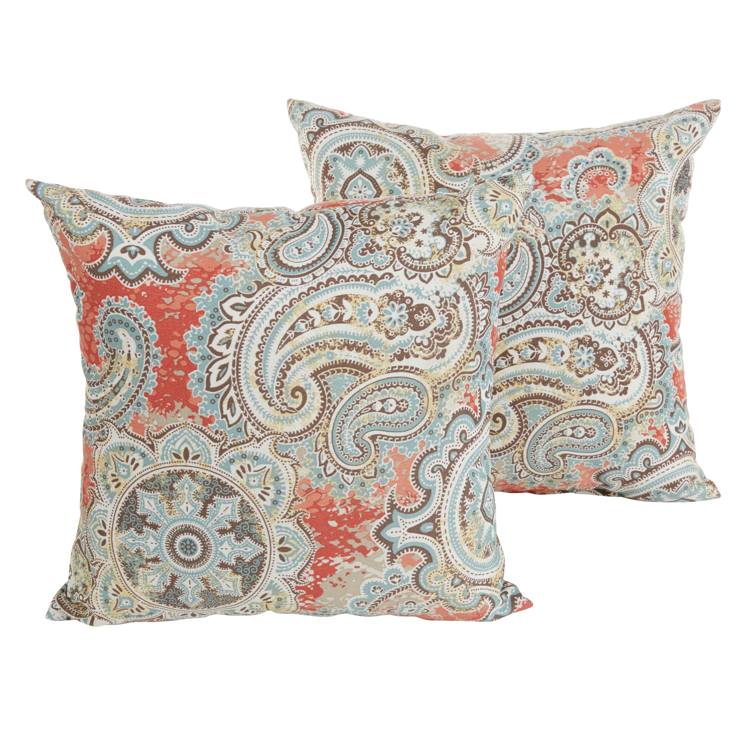 Sunbrella Paisley Knife Edge Outdoor Square Pillow Set of 2, Natural