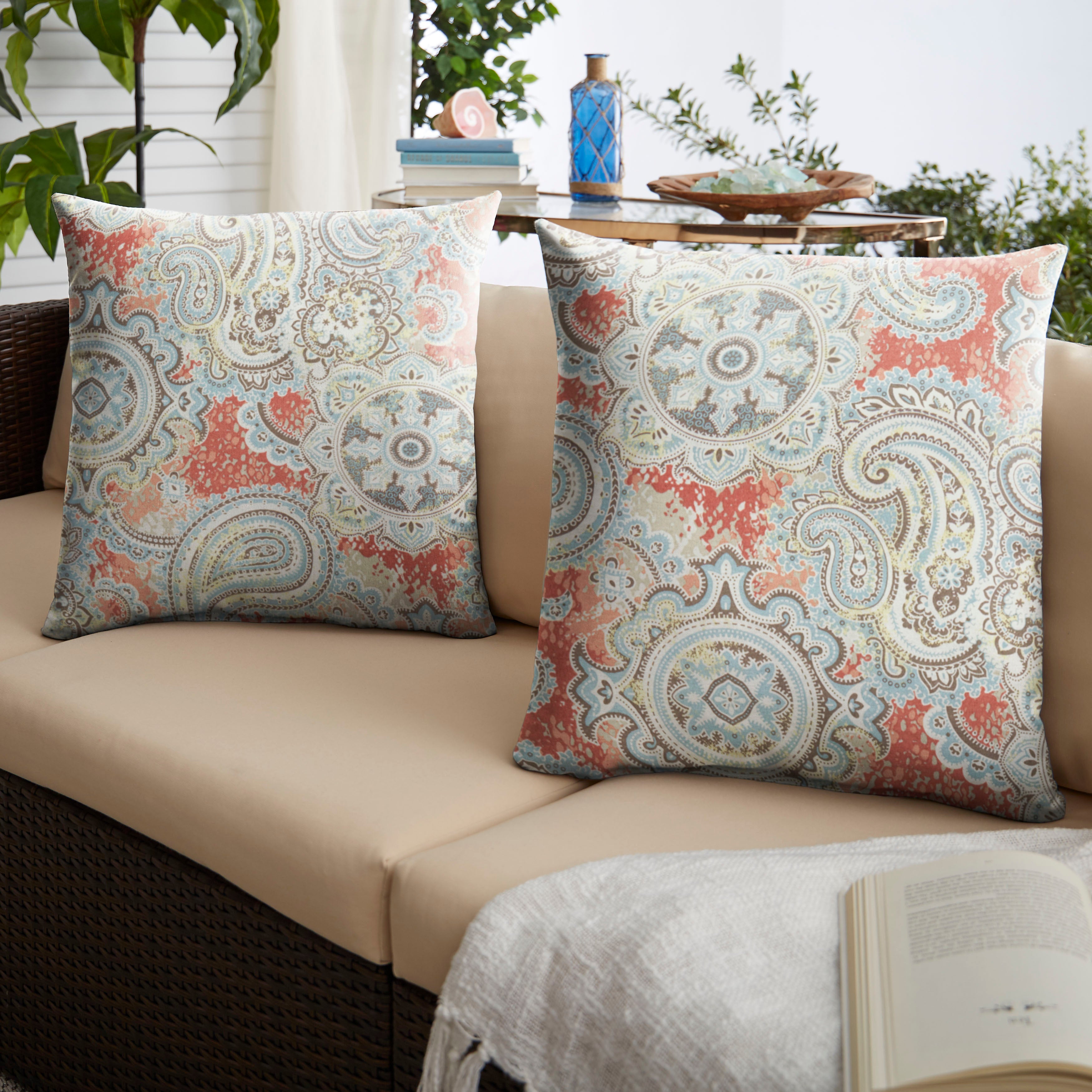Houssie Cinnabar Paisley Knife Edge Outdoor Square Pillow Set of 2