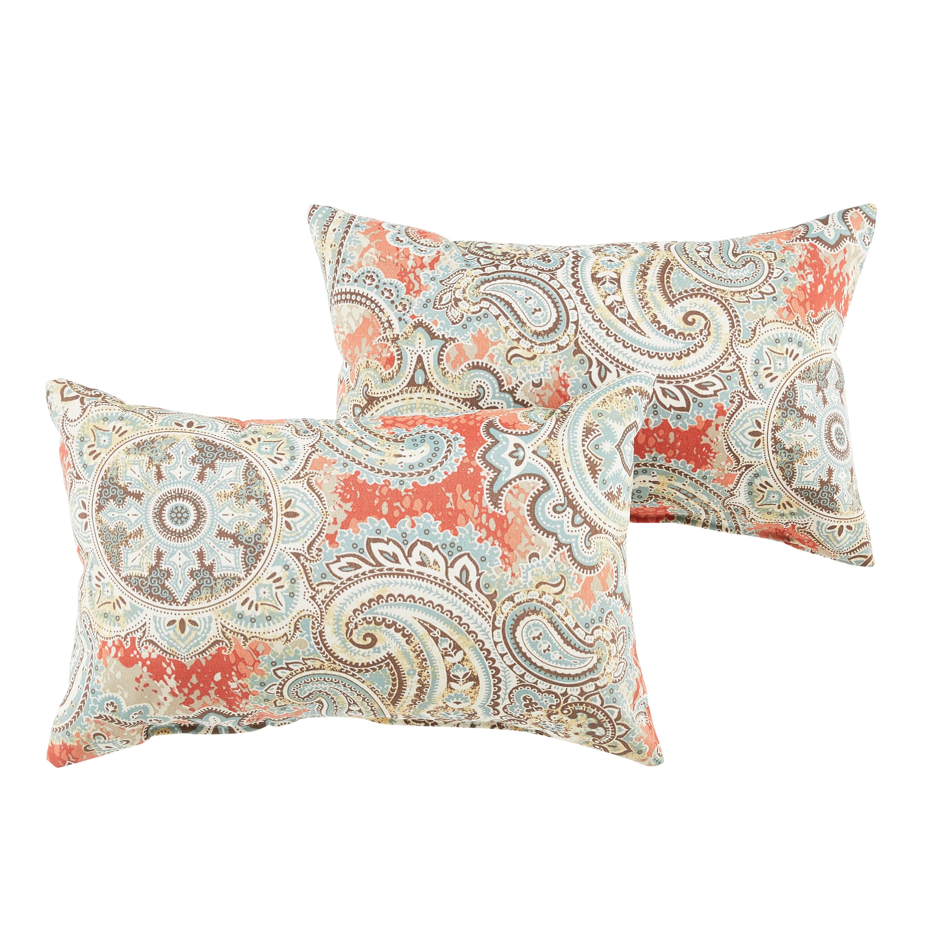 Sunbrella Paisley Knife Edge Outdoor Lumbar Pillow Set of 2, Natural