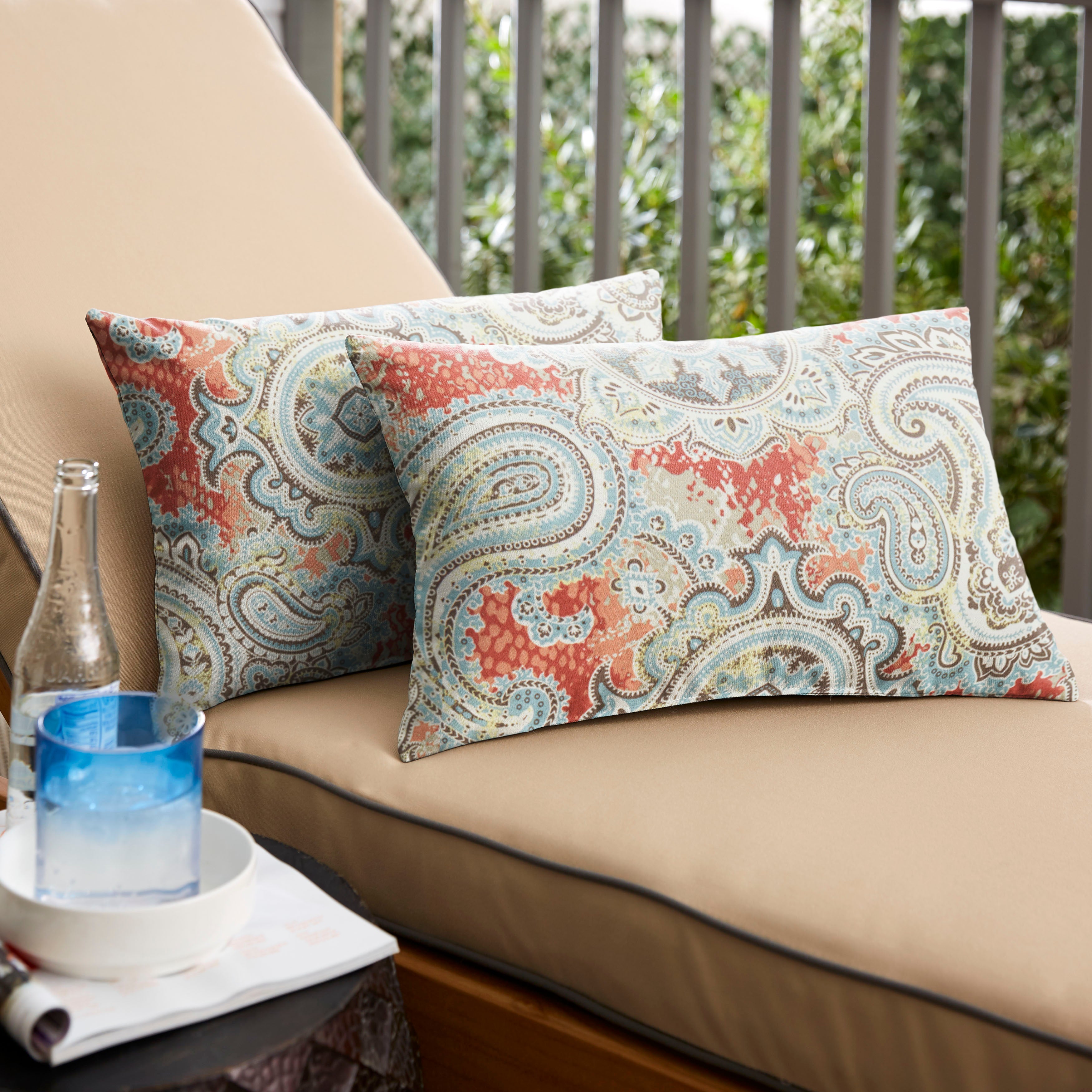 Paisley Knife Edge Outdoor Lumbar Pillow Set of 2