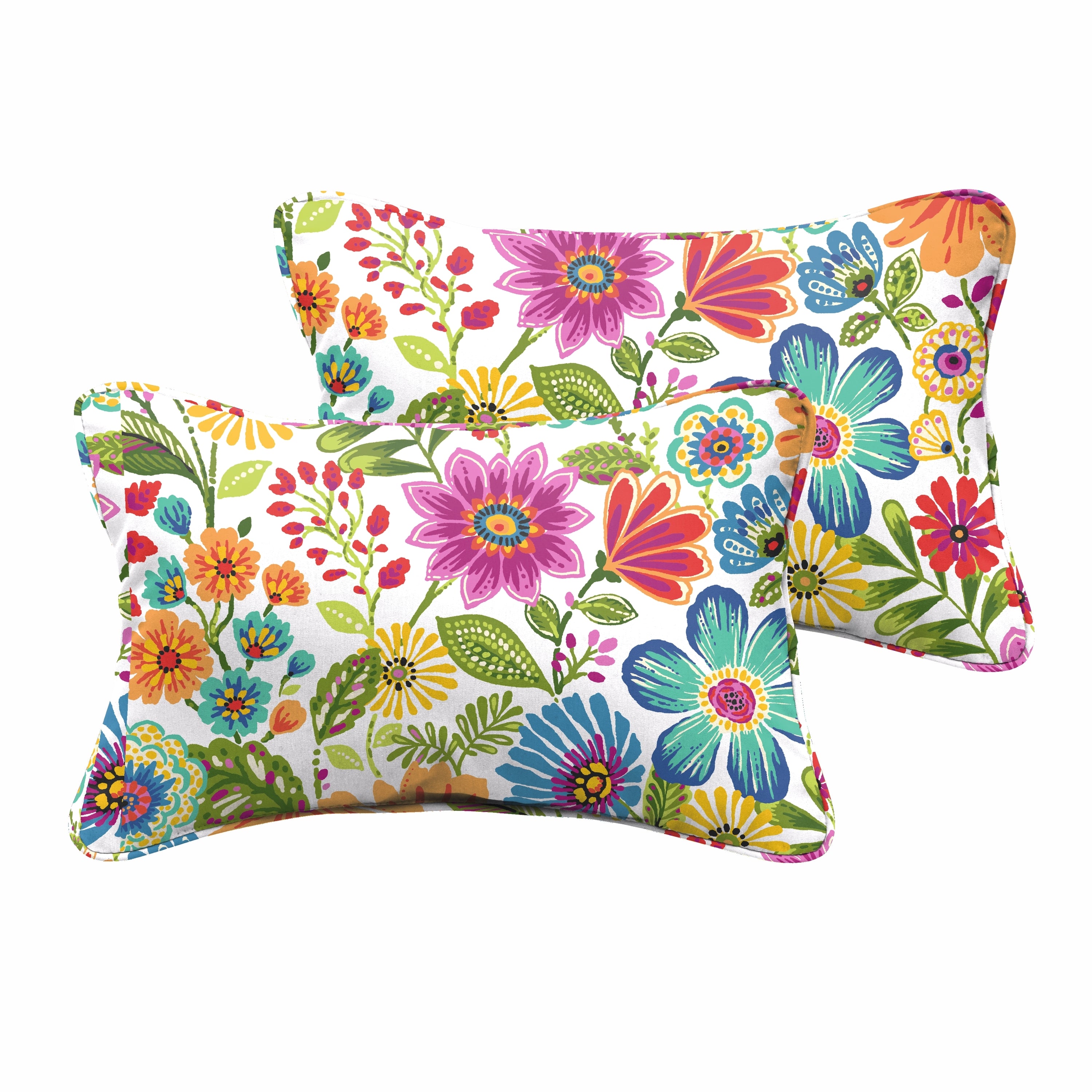Gregoire Prima Sunbrella Floral Outdoor Lumbar Pillow Set of 2, Prima