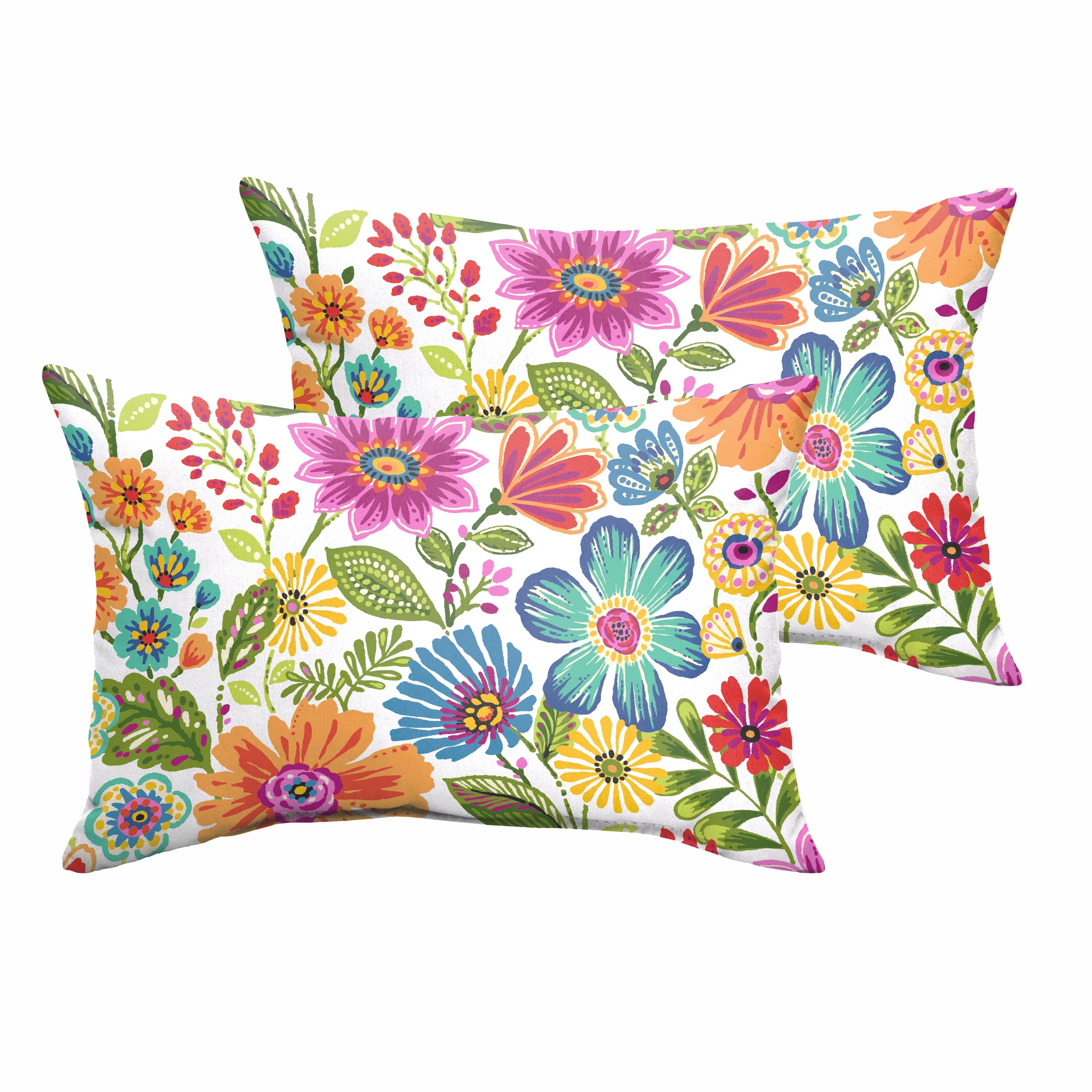 Sunbrella Floral Knife Edge Outdoor Lumbar Pillow Set of 2, Multi Color